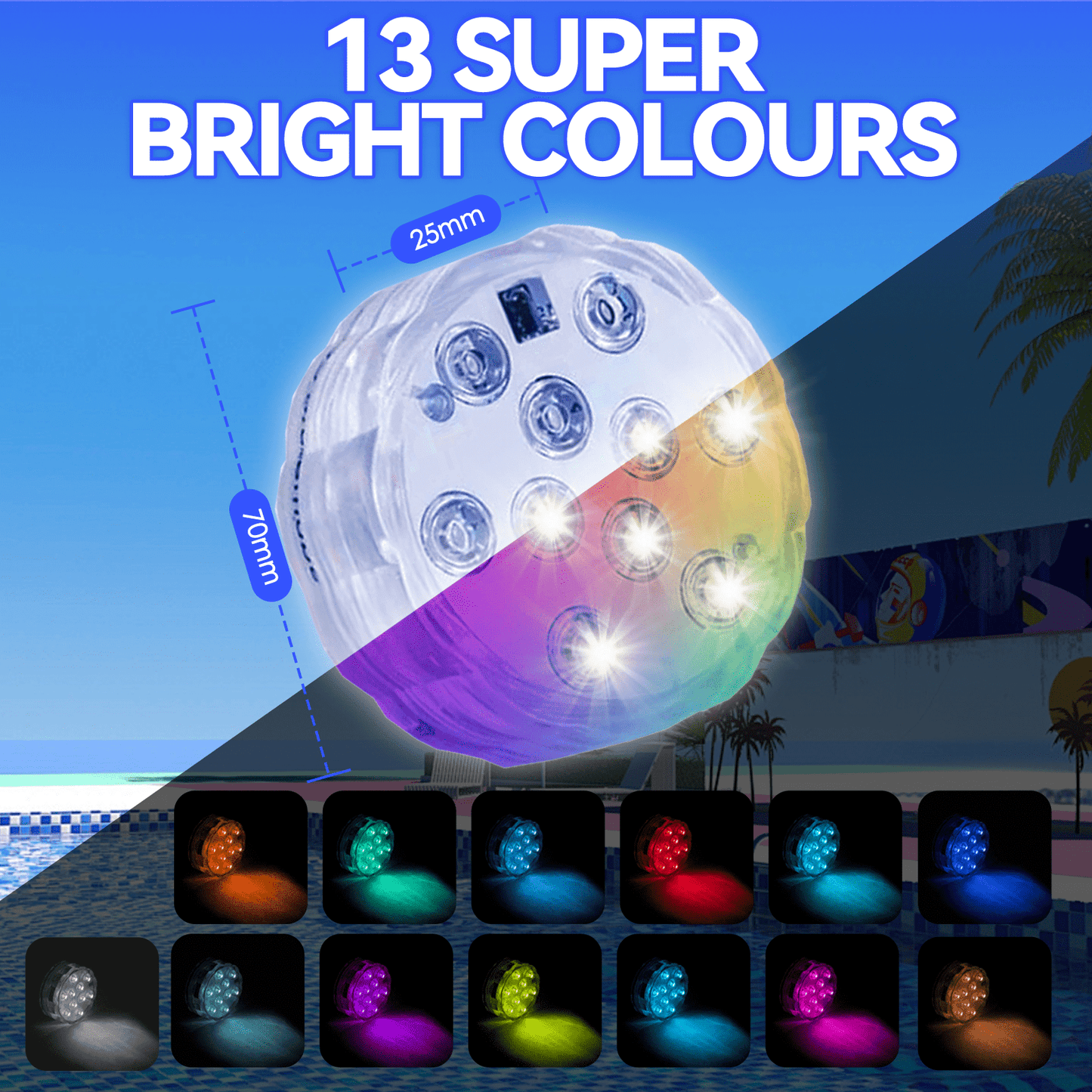 Lazy Dayz Beach and Summer Lazy Dayz 13 Colors LED Remote Pool Light 6 Pack