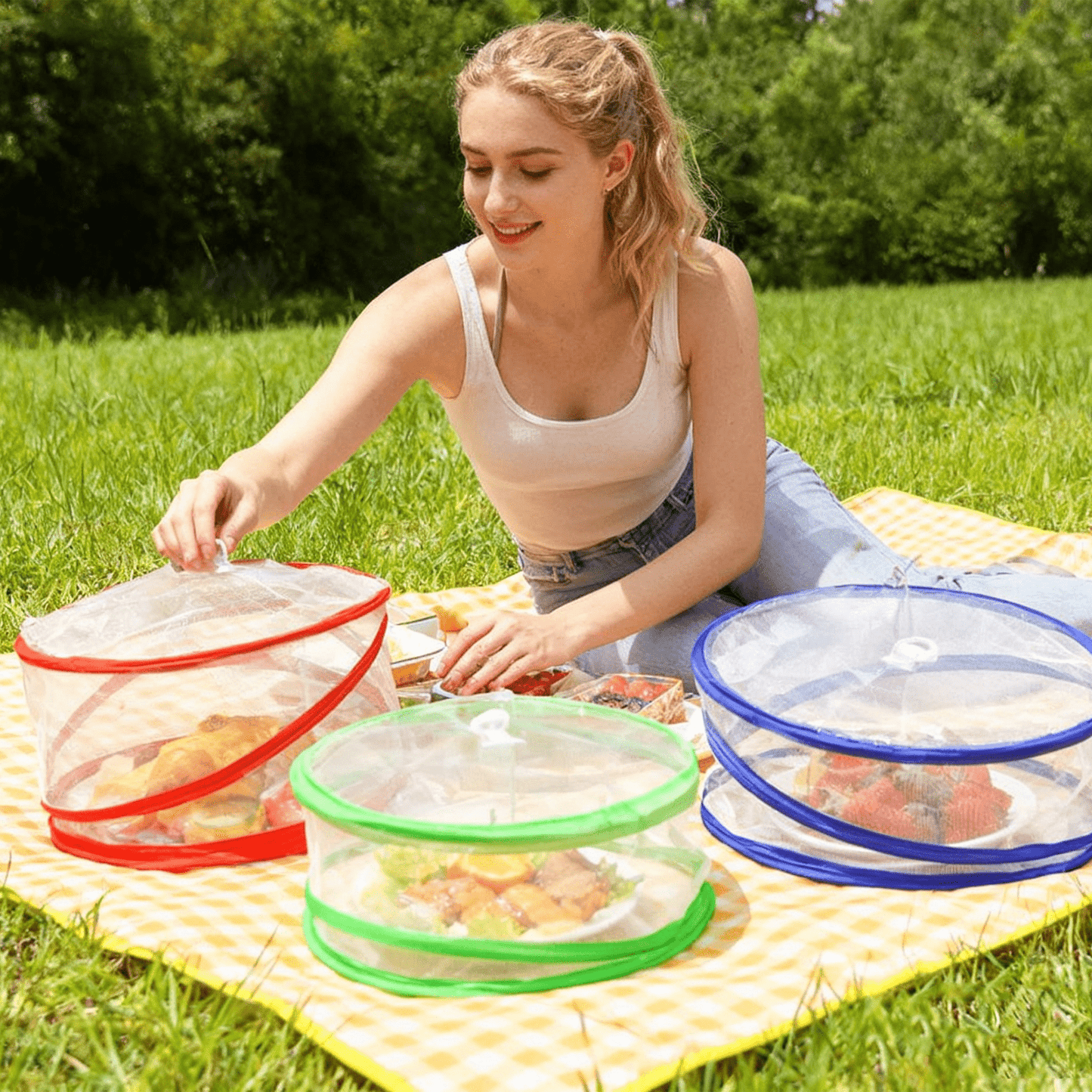 Living Today Kitchen 3 Pcs Pop Up Food Covers, Mesh Fly Protection, Picnic Cover