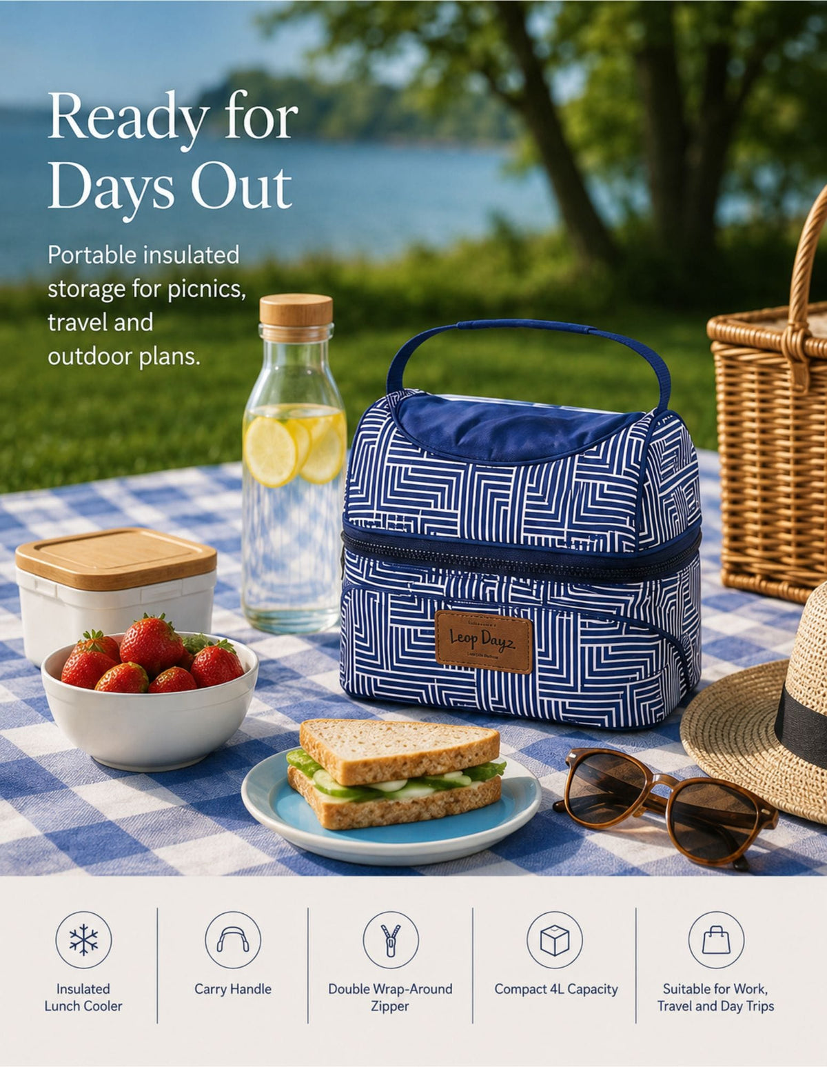 Lazy Dayz Picnic Lazy Dayz Insulated Deluxe Lunch Cooler - Makena