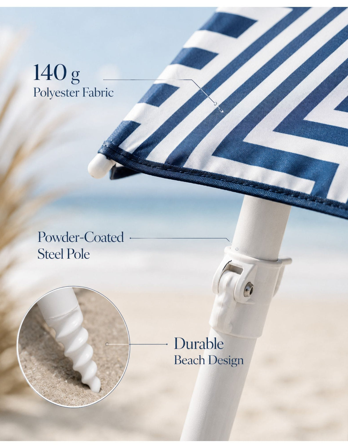Lazy Dayz Beach Accessories Lazy Dayz 1.8m Tiltable Beach Umbrella with Carry Bag - Makena