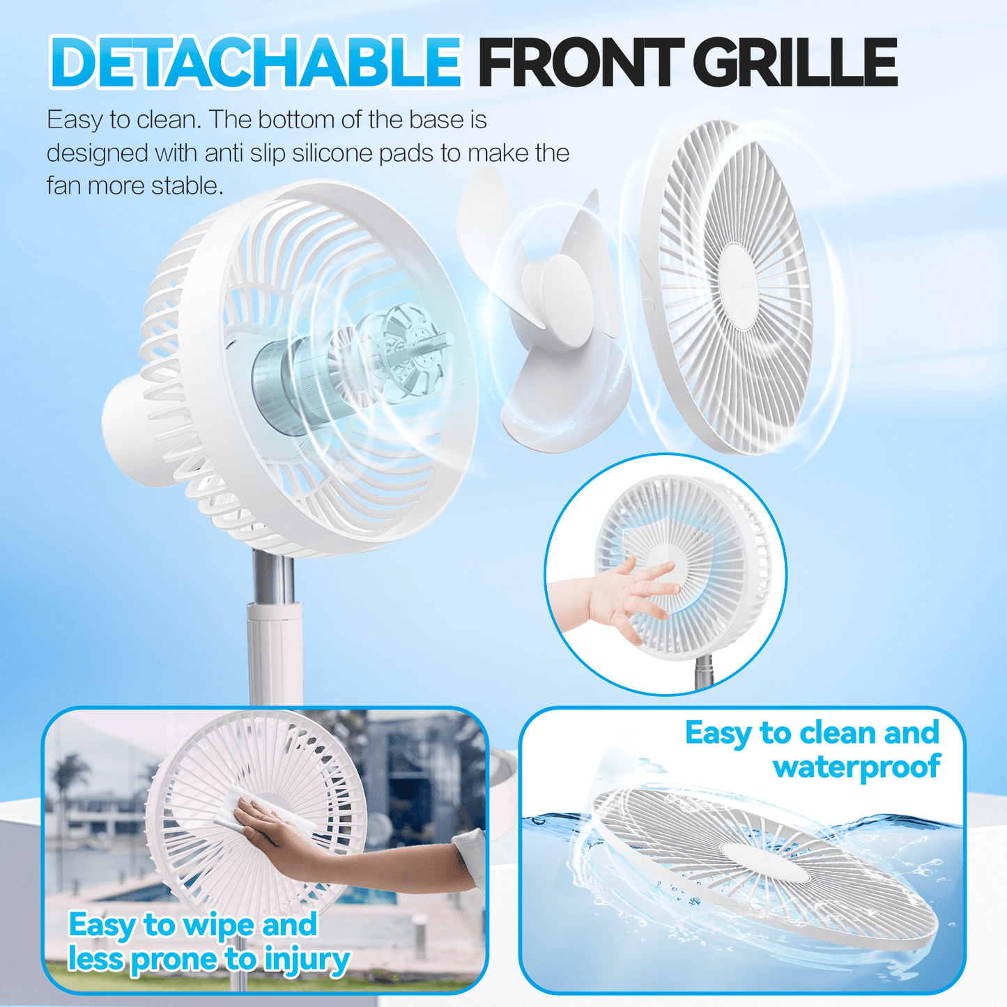 Living Today Fans Folding Telescopic 4.5W Portable Height/Tilt Adjustable Rechargeable Cordless Fan