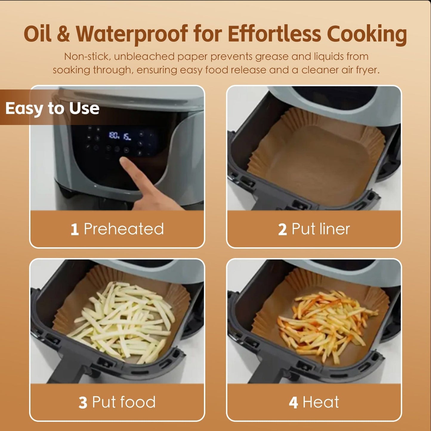 COOK EASY Air Fryer Liner 200 Pcs Disposable Unbleached Silicone Paper Dish Air-fryer Liner (100 small square + 100 large square)