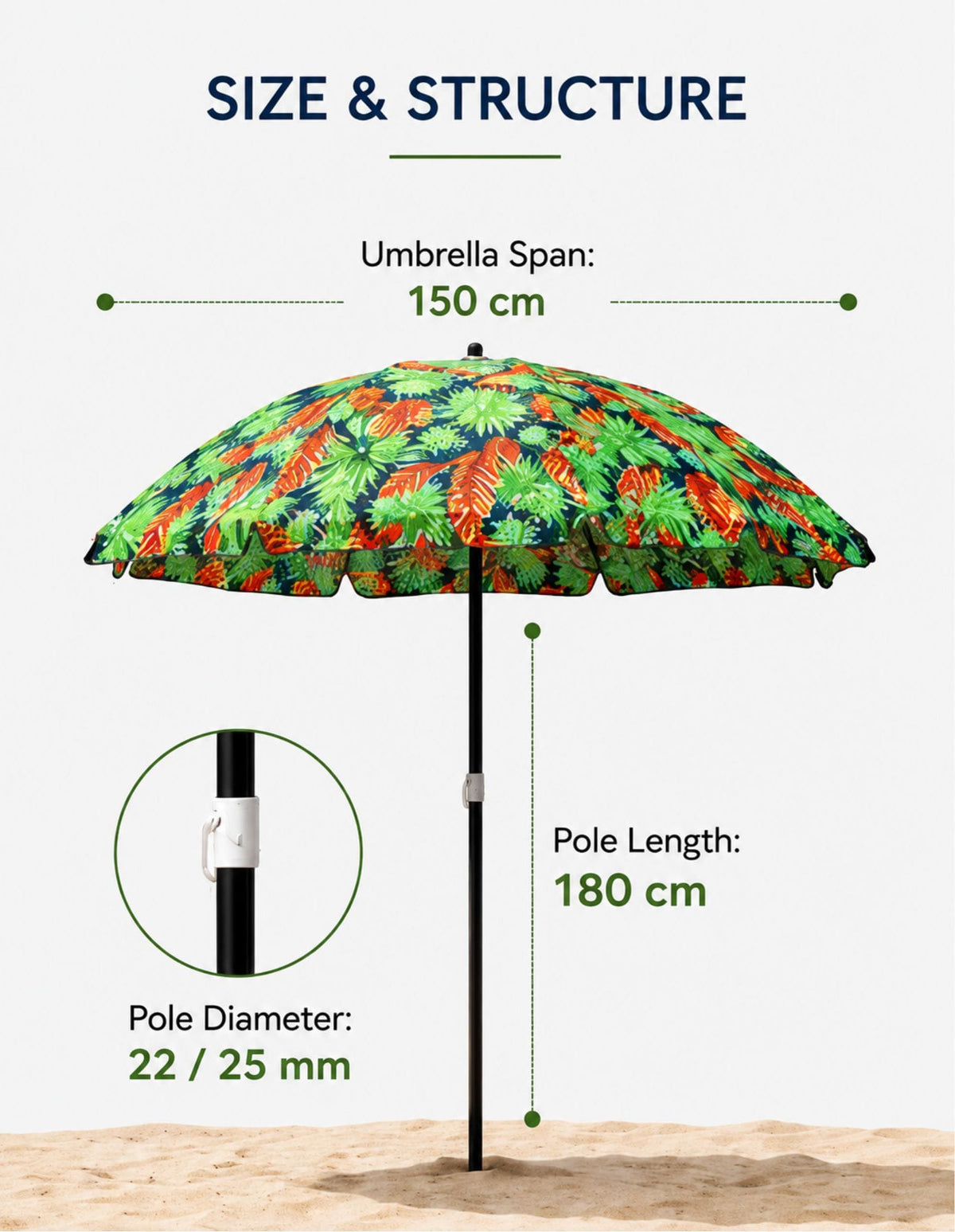 Lazy Dayz Beach Accessories Lazy Dayz 1.8m Tiltable Beach Umbrella with Carry Bag - Mossman