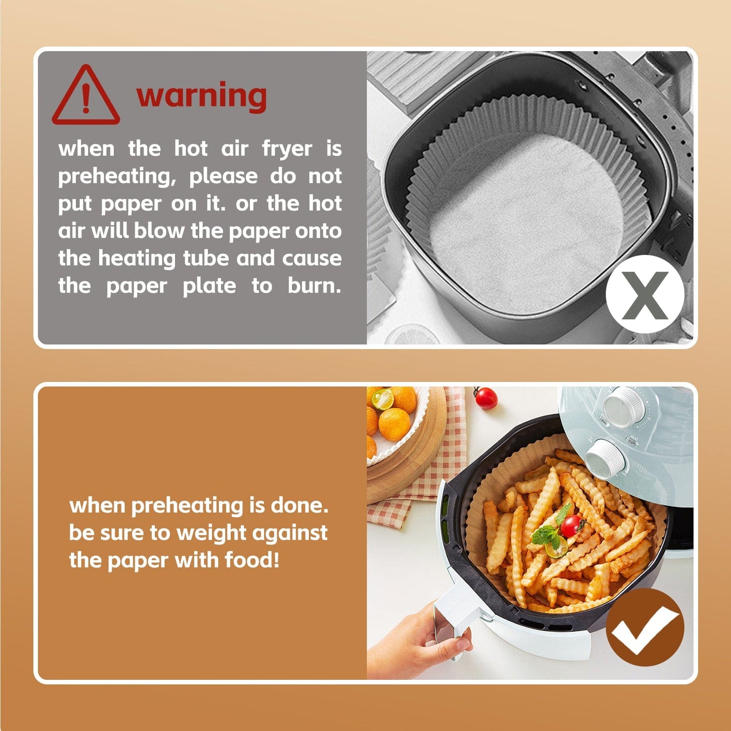 COOK EASY Air Fryer Liner 200 Pcs Disposable Unbleached Silicone Paper Dish Air-fryer Liner (100 small square + 100 large square)