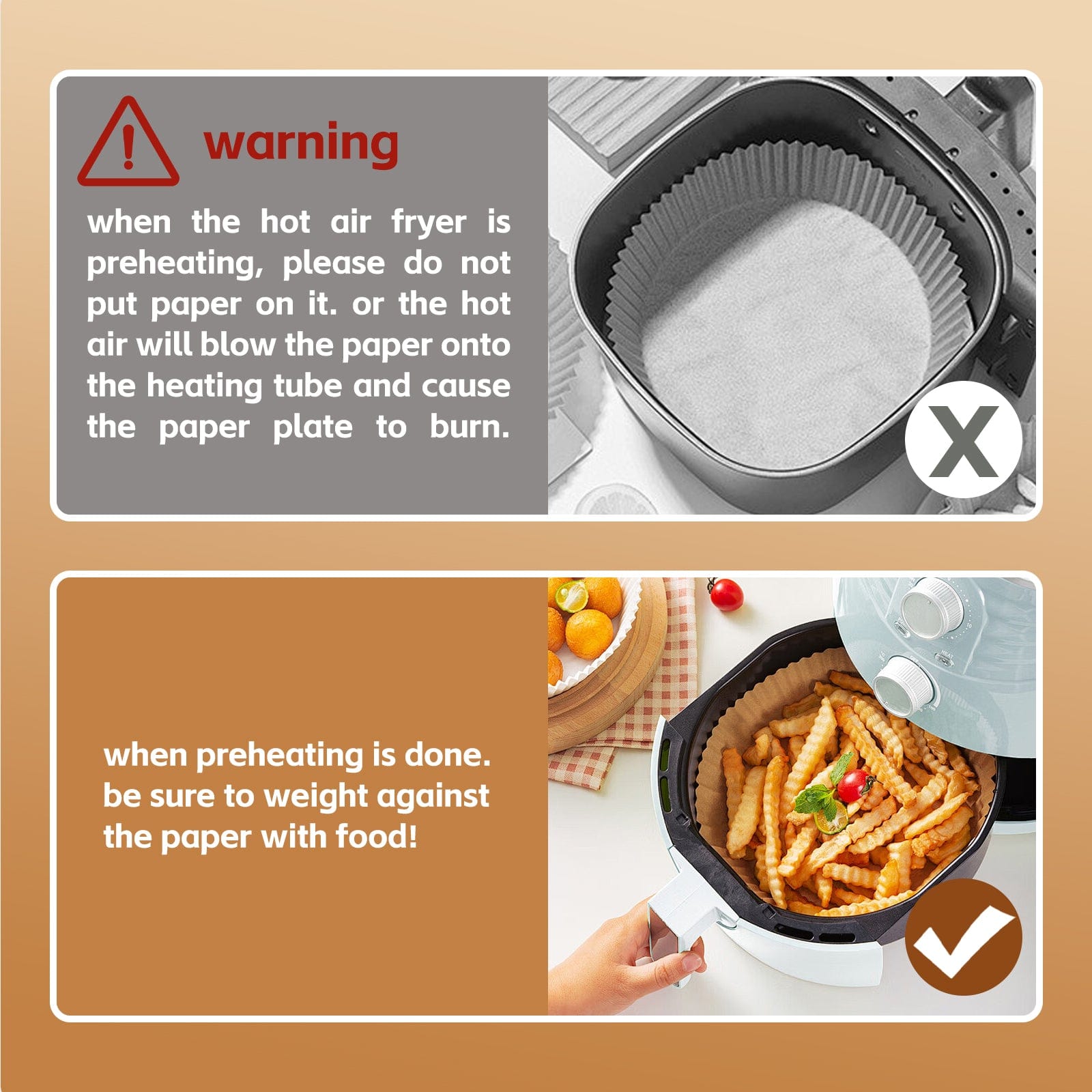 COOK EASY Air Fryer Liner 200 Pcs Disposable Unbleached Silicone Paper Dish Air-fryer Liner (100 small square + 100 large square)