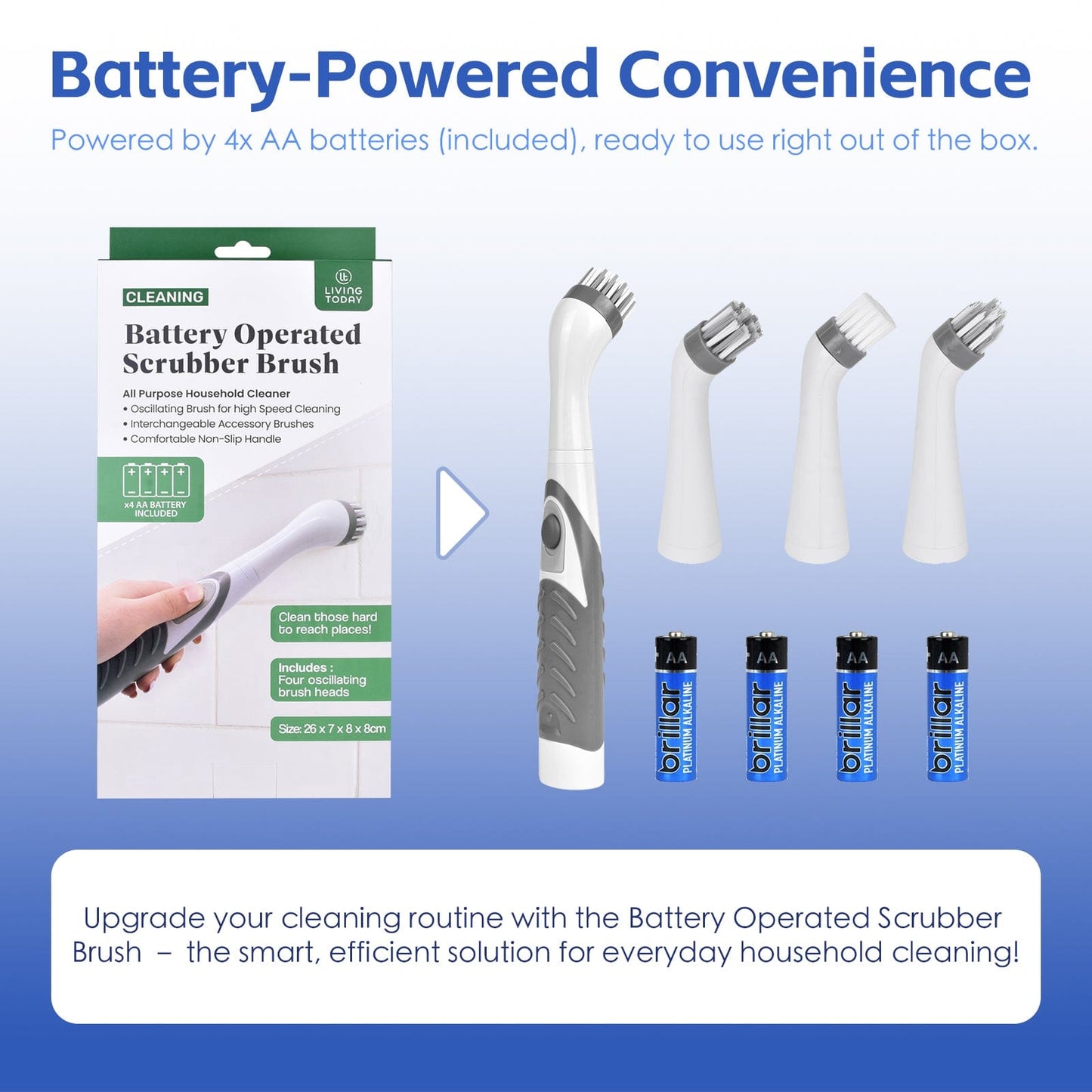 Living Today Battery Operated Scrubber Brush with 4 Interchangeable Heads