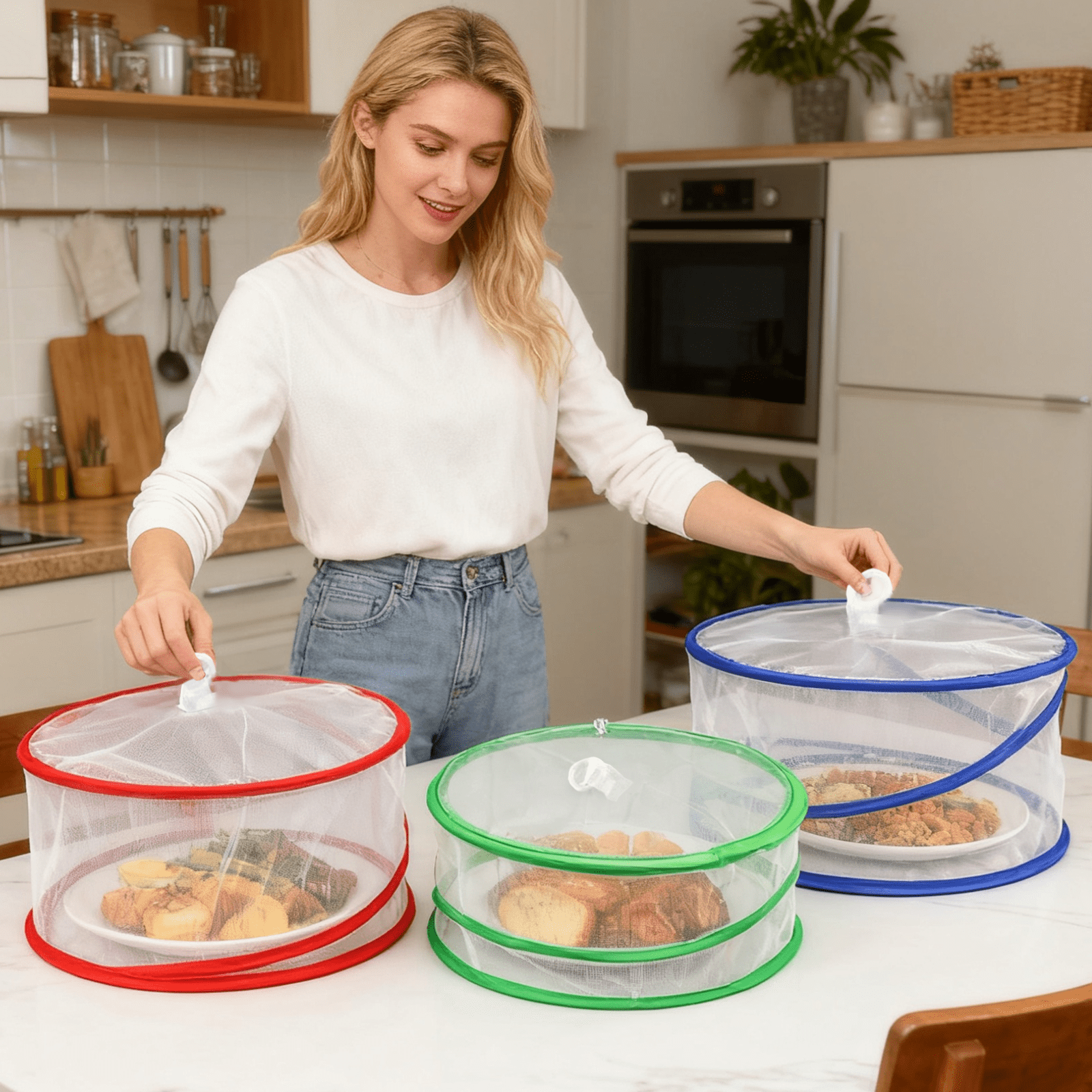 Living Today Kitchen 3 Pcs Pop Up Food Covers, Mesh Fly Protection, Picnic Cover