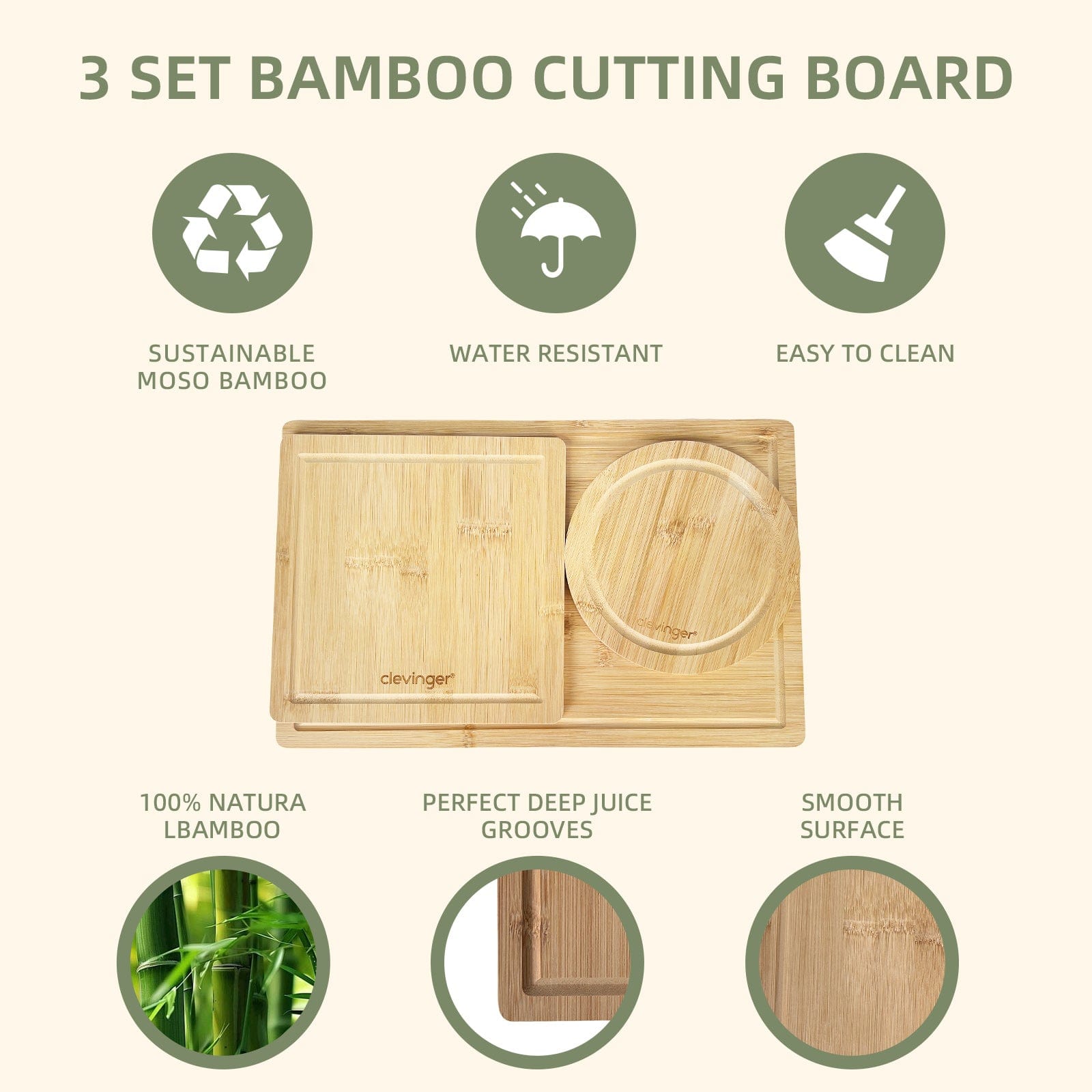 Clevinger 3 Pcs Bamboo Cutting Board