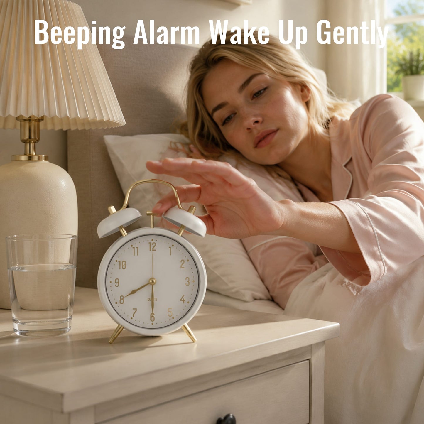 Living Today Clevinger Classic White &amp; Gold Twin Bell Alarm Clock | 16cm