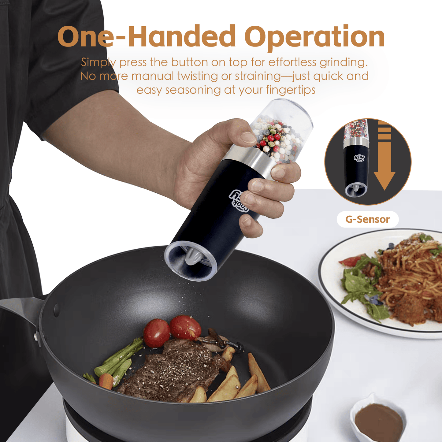 COOK EASY salt grinder 2 Pcs Gravity Sensor Electric Salt and Pepper Spice Grinder