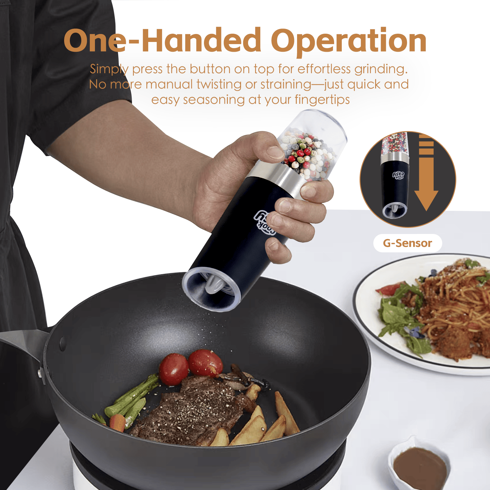 COOK EASY salt grinder 2 Pcs Gravity Sensor Electric Salt and Pepper Spice Grinder