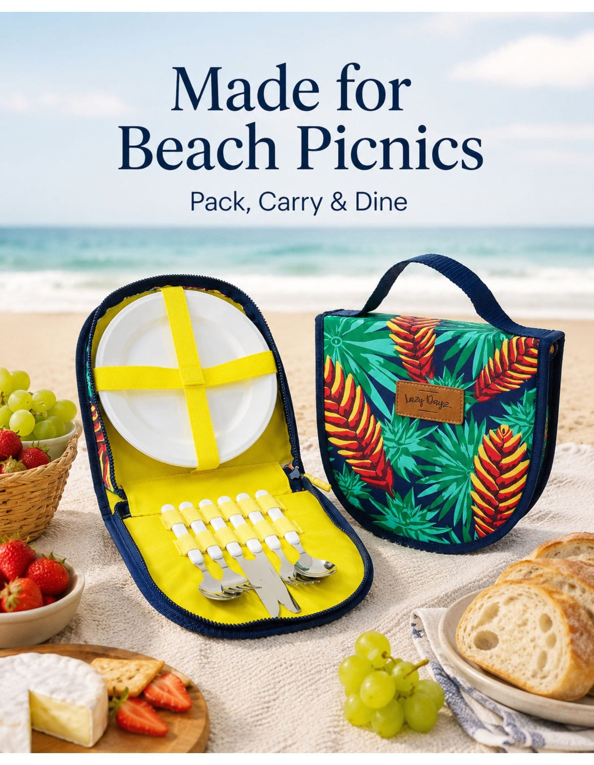 Lazy Dayz Beach and Summer Lazy Dayz Picnic Cutlery Wallet Set - Mossman