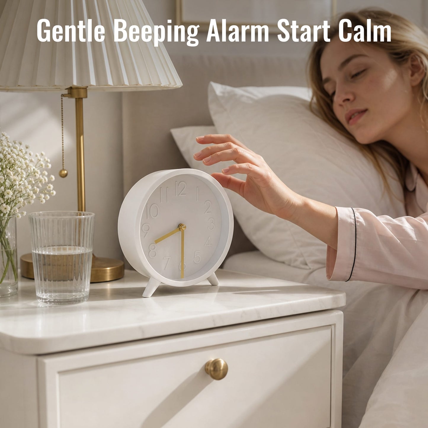Living Today Clevinger White & Gold Tabletop Alarm Clock | 14.7cm