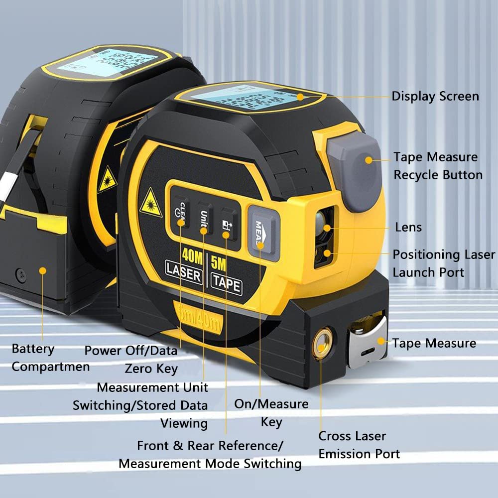 Living Today laser tape measure 40m Laser Measure, Cross-line Laser Level, 5m Tape Measure Yellow