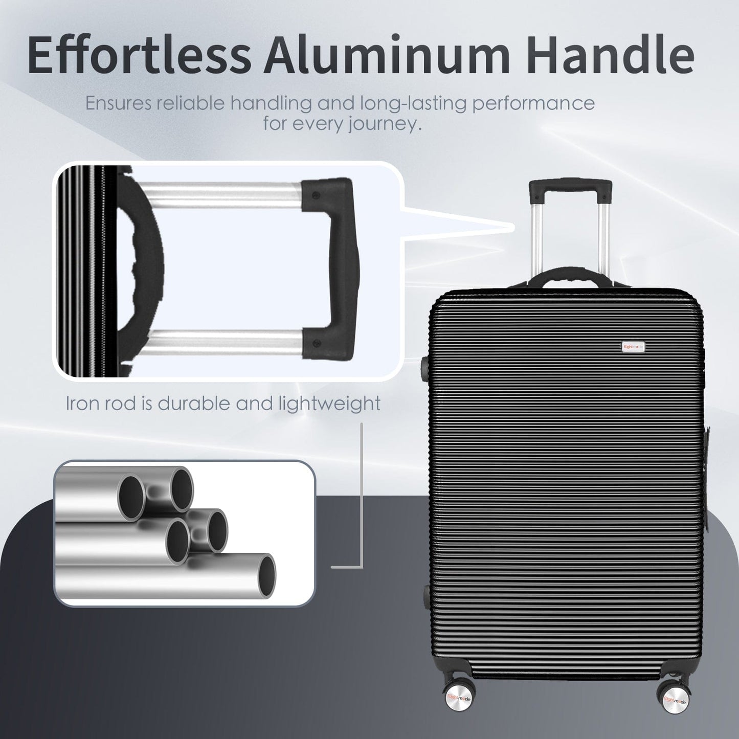 Flightmode 3 pcs 20"/24"/28" Digital Weighing Scale and USB Charging Port Lightweight Luggage Suitcase Black