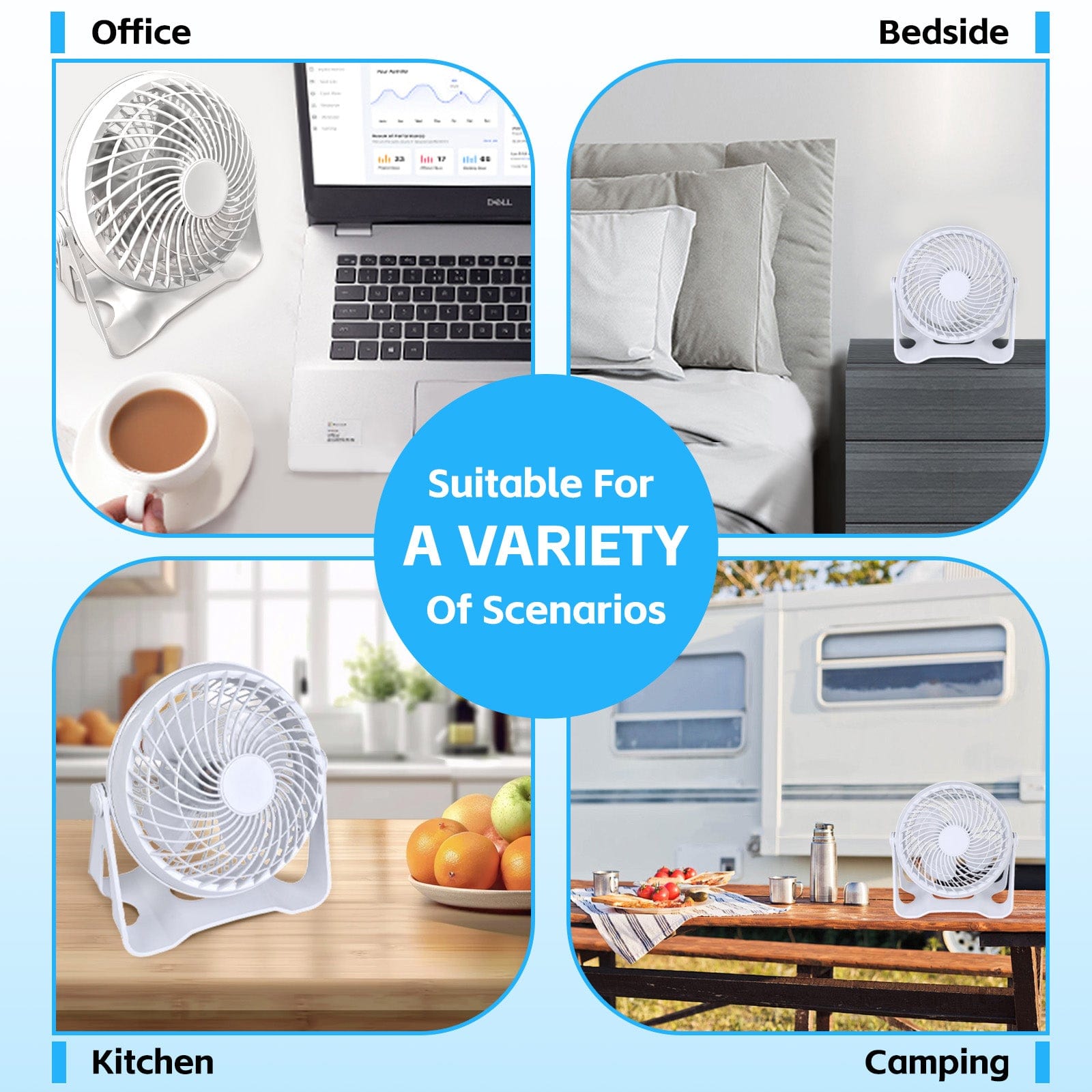Living Today USB Powered Desk Fan – Portable 2-Speed Adjustable Angle Cooling Fan (White)