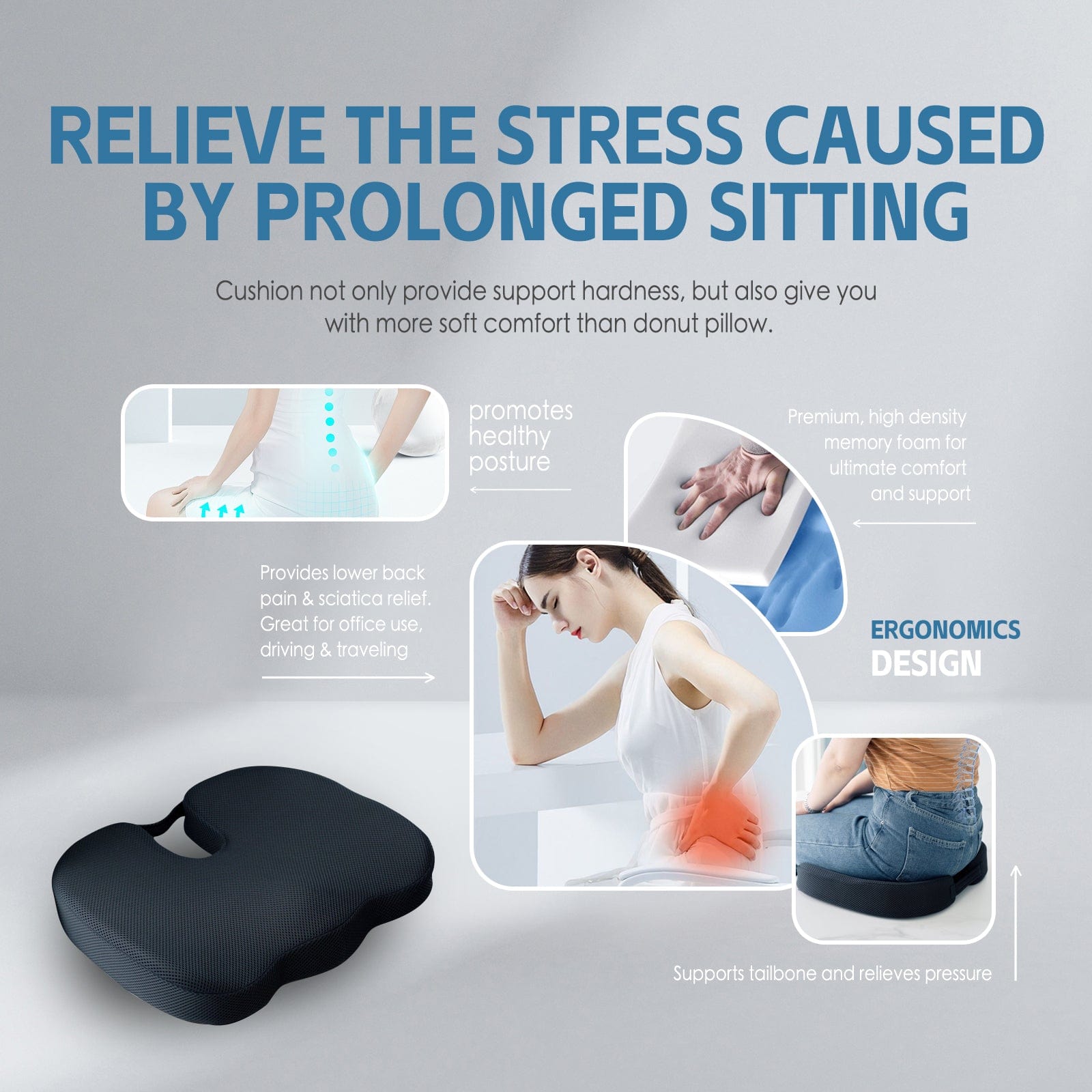 Living Today Pillows 2 Pcs Memory Foam Car Office Seat Cushion with Black Cover