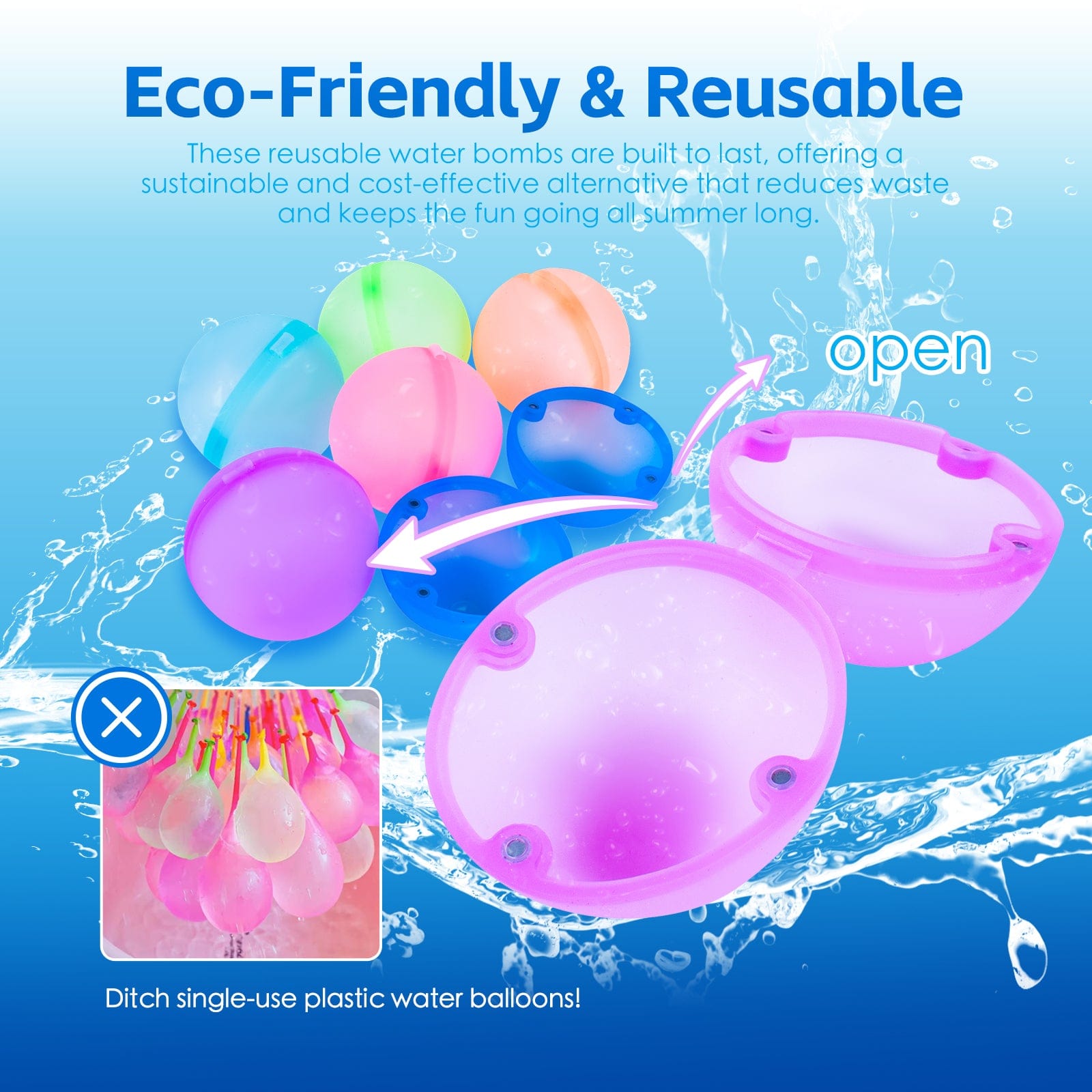 Living Today 12pc Magnetic Closure Reusable Silicone Water Splash Bombs