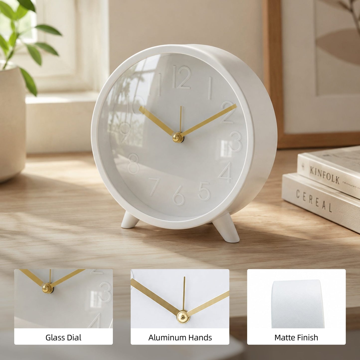 Living Today Clevinger White & Gold Tabletop Alarm Clock | 14.7cm
