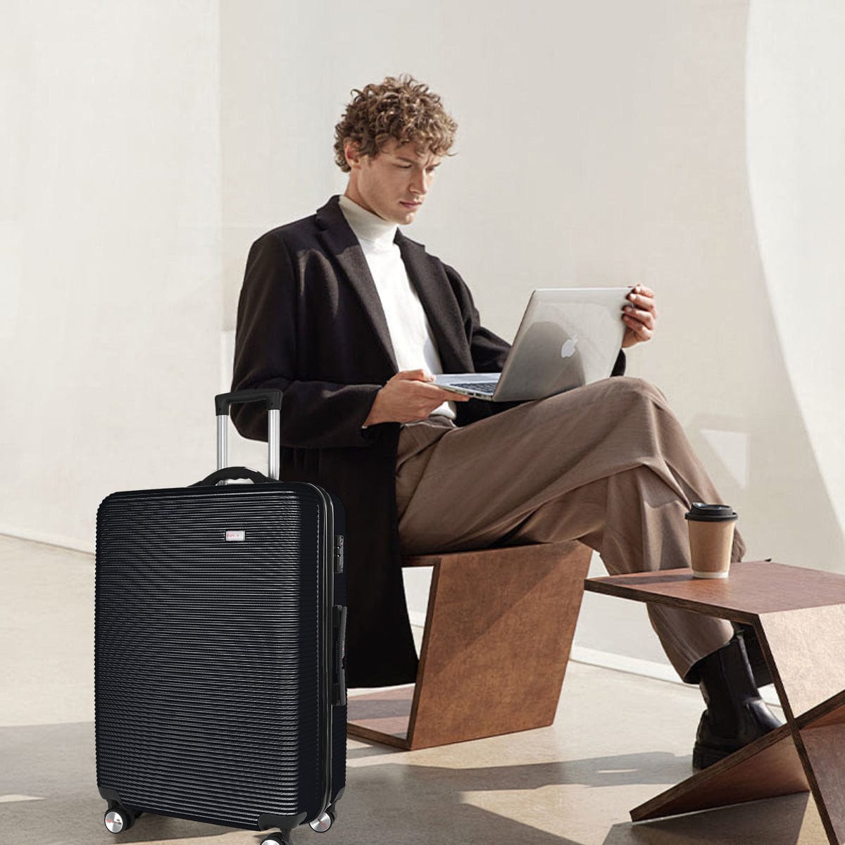 Flightmode 24" Digital Weighing Scale and USB Charging Port Lightweight Luggage Suitcase Silver Black