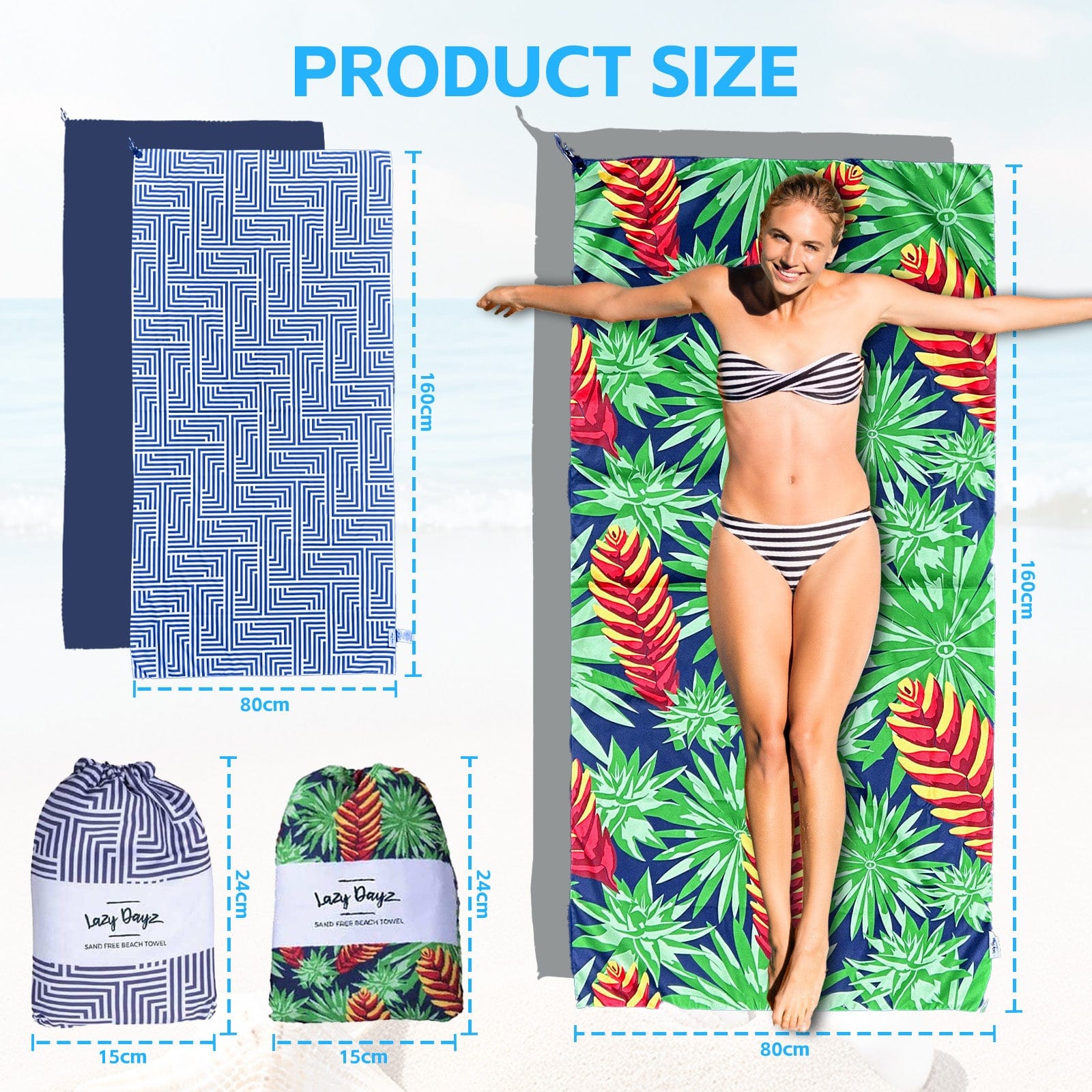 Lazy Dayz Beach and Summer Lazy Dayz Quick Drying Sand Free Beach Towel - Mossman