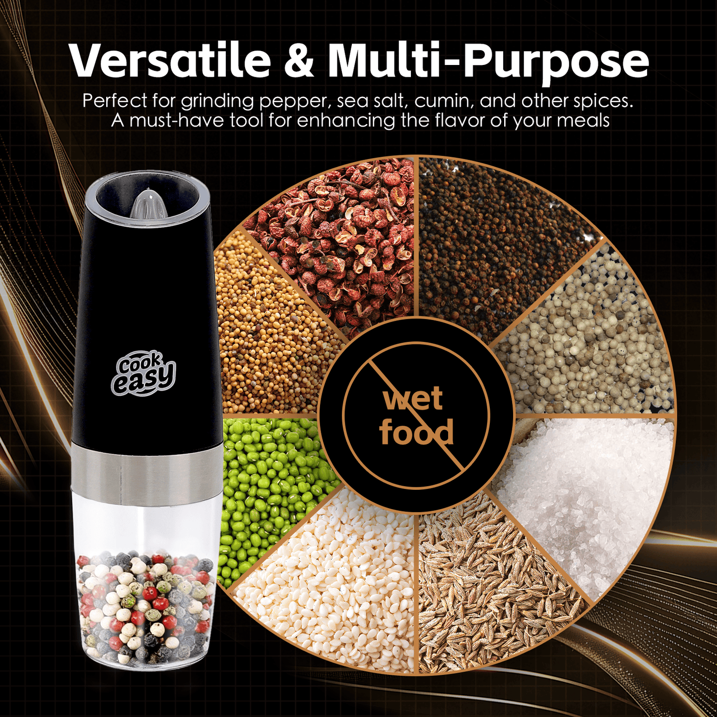 COOK EASY salt grinder 2 Pcs Gravity Sensor Electric Salt and Pepper Spice Grinder
