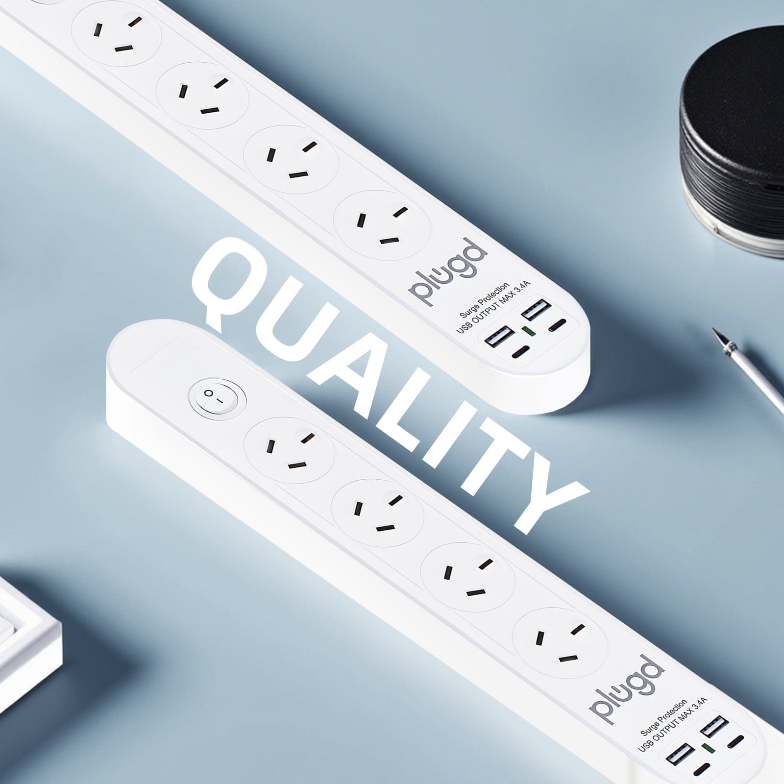 plugd powerboard Plugd 2 USB A + 2 USB C 240V 10A Powerboard with 【Surge Protection】