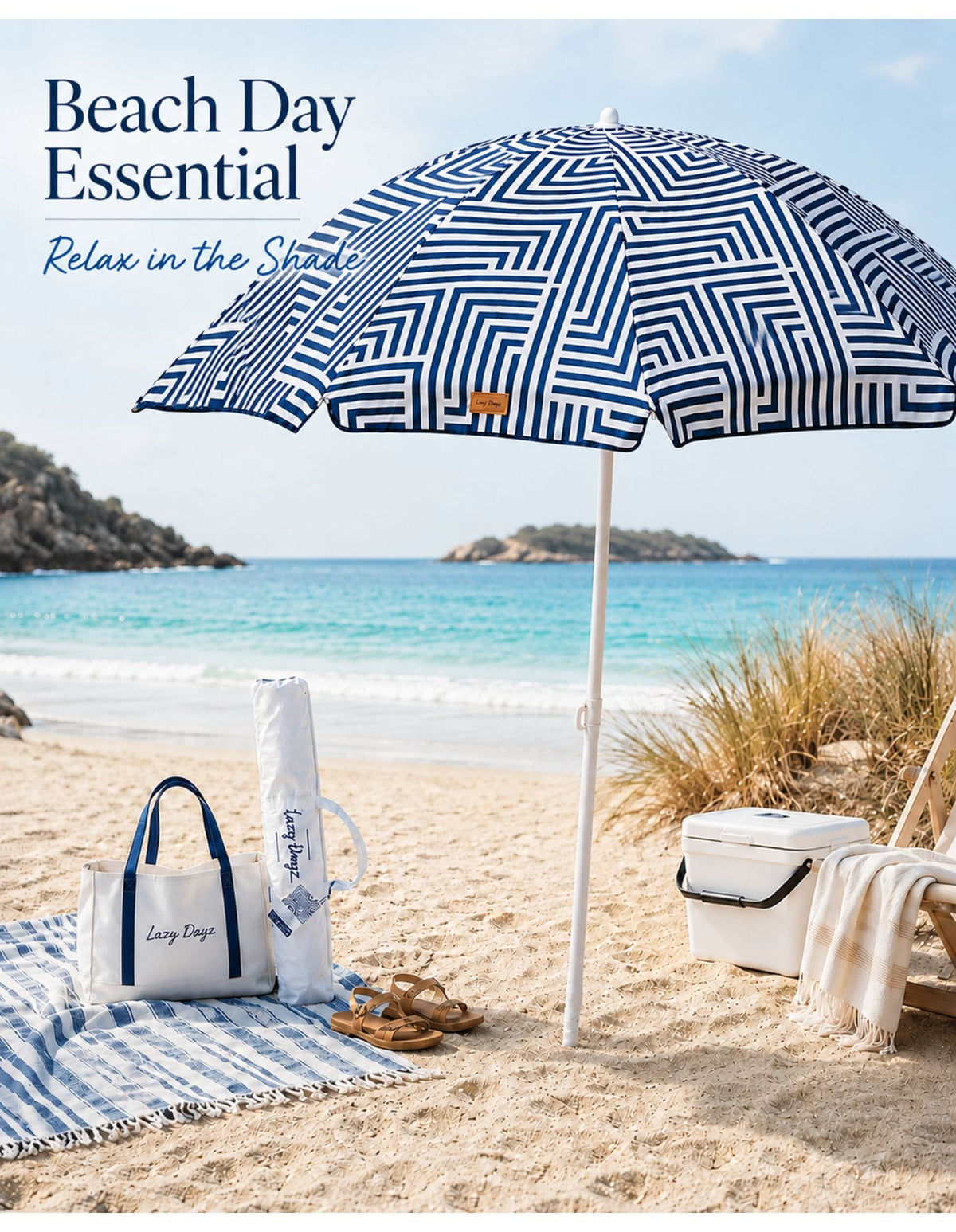 Lazy Dayz Beach Accessories Lazy Dayz 1.8m Tiltable Beach Umbrella with Carry Bag - Makena