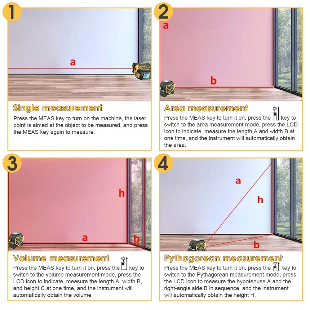 Living Today laser tape measure 40m Laser Measure, Cross-line Laser Level, 5m Tape Measure Yellow