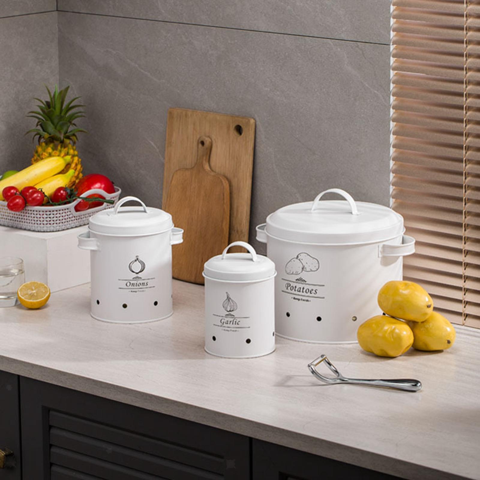 Clevinger Kitchen 3 pcs Galvanised Iron Fruit Vegetable Storage Tins