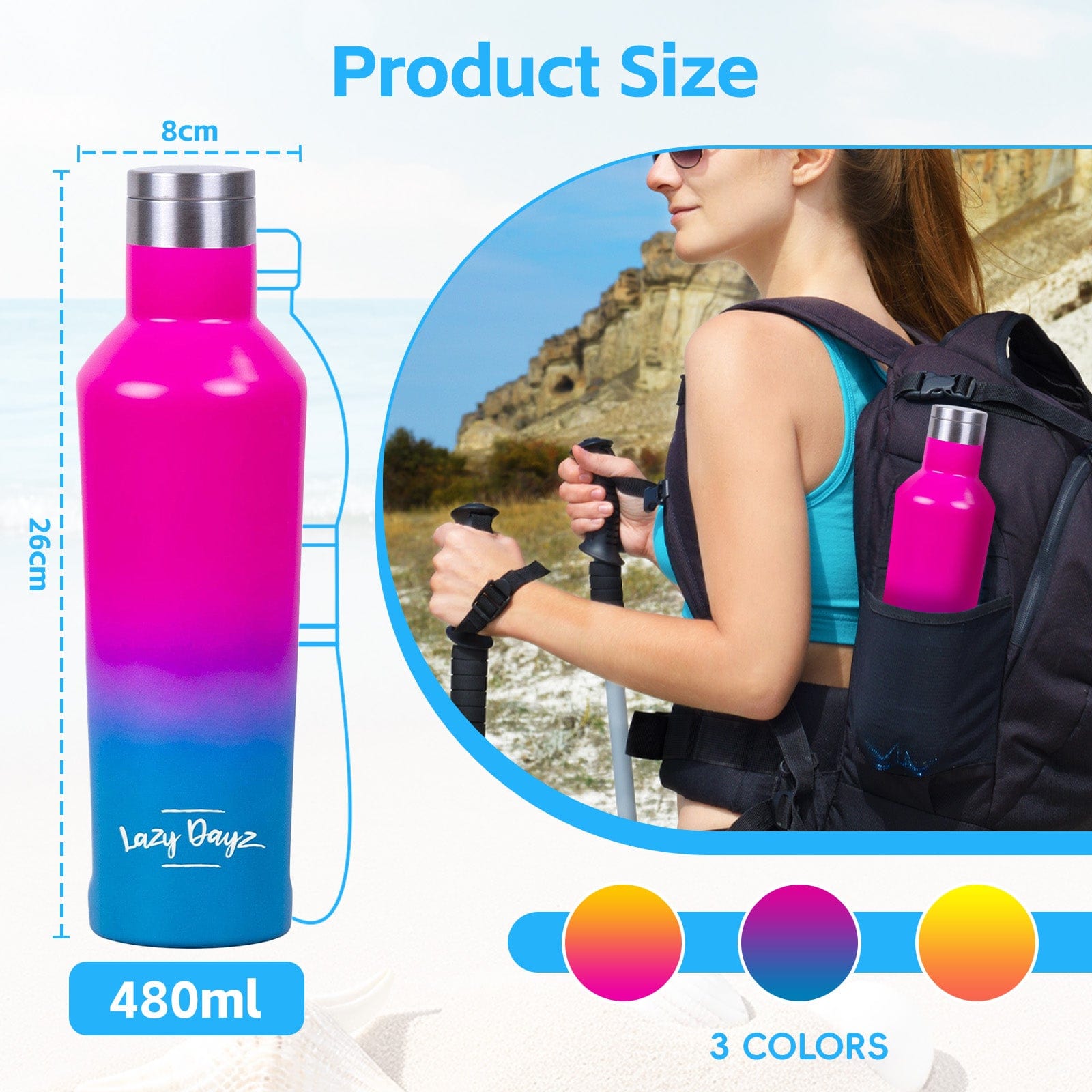 Lazy Dayz Hydration Lazy Dayz Spartan Drink Bottle 480ml - Pink Blue Ombre