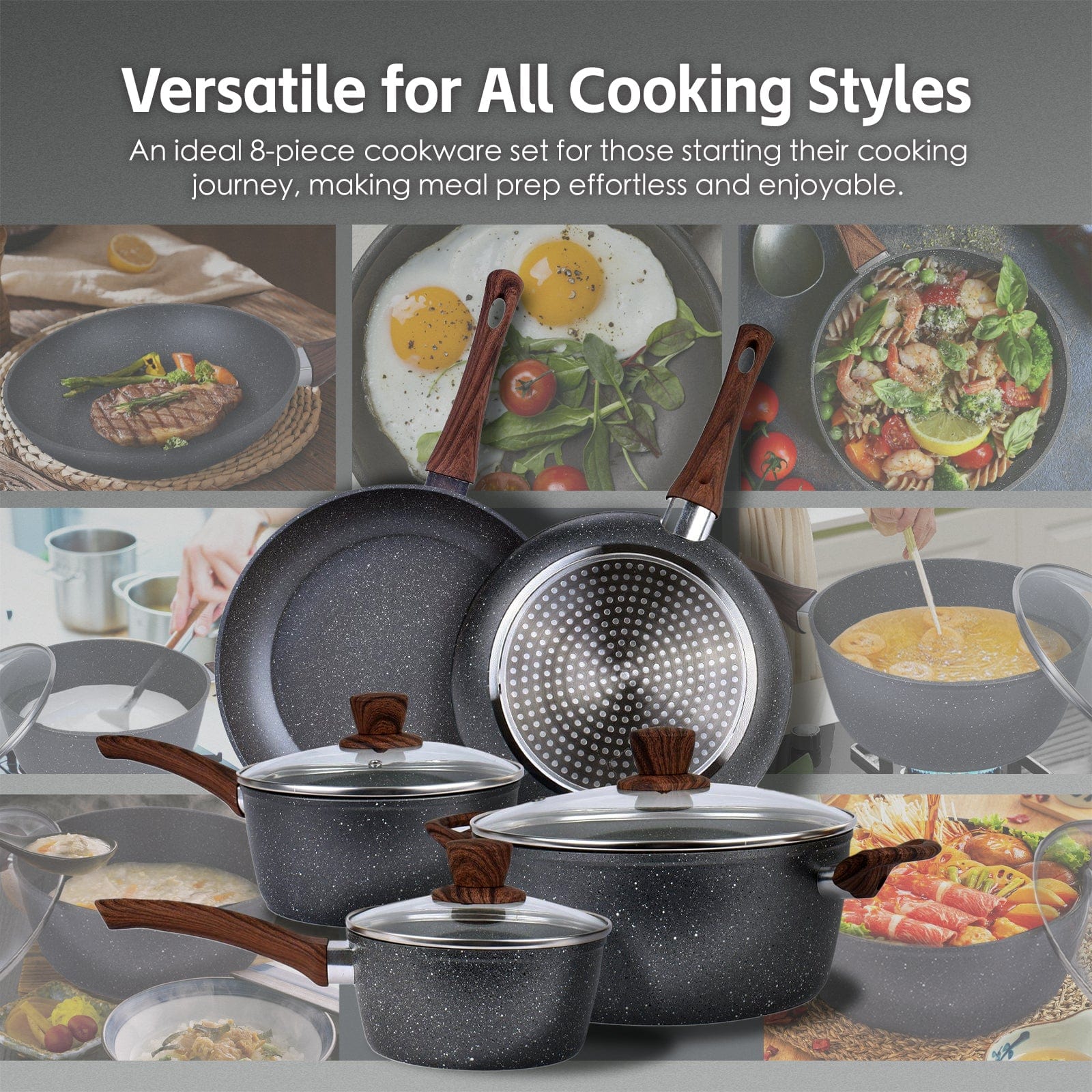 Clevinger Kitchen 8 Pcs Clevinger Non-Stick Cookware Set