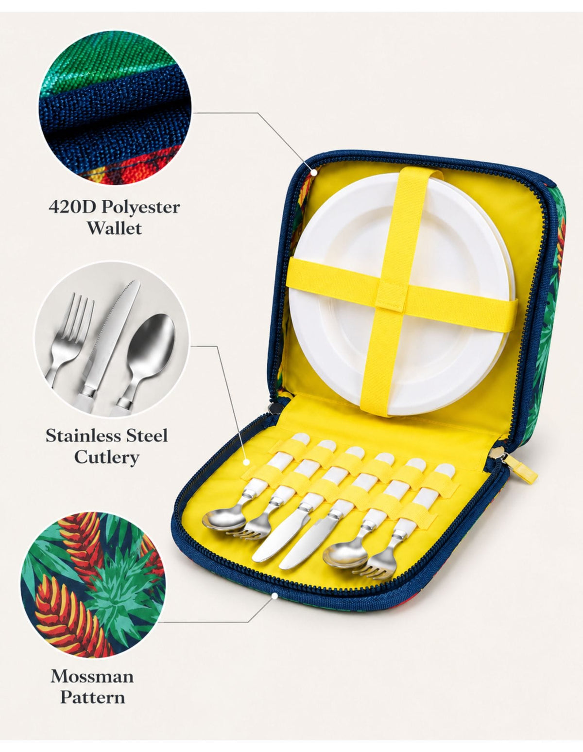 Lazy Dayz Beach and Summer Lazy Dayz Picnic Cutlery Wallet Set - Mossman