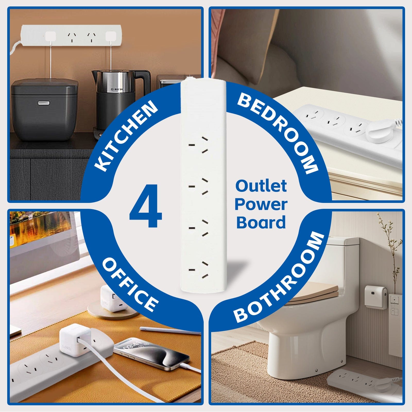 plugd Extension Cords 4 Outlet Power Board With 【Surge Protectionã€?with Individual Switches 1M Lead Cable