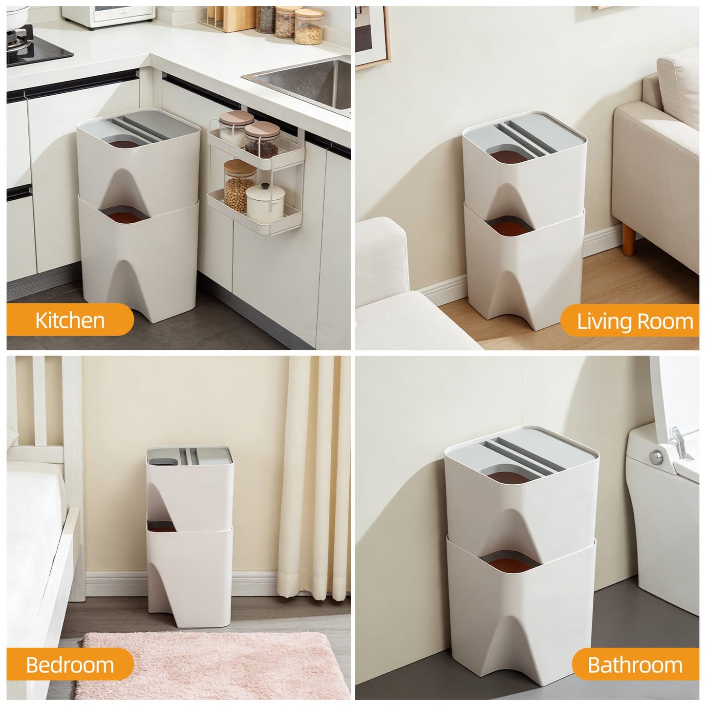Living Today kitchenware 2 Pcs 12L+18L Stackable Plastic Kitchen Trash Bin Household Classification Storage Box