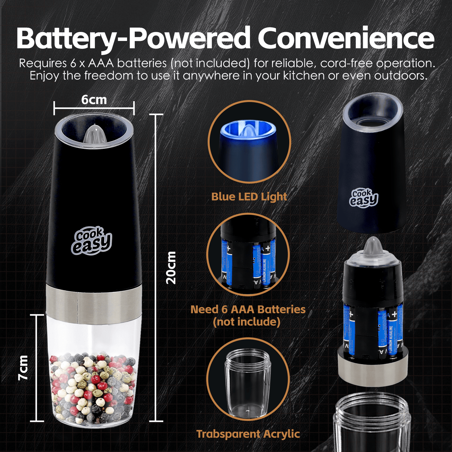 COOK EASY salt grinder 2 Pcs Gravity Sensor Electric Salt and Pepper Spice Grinder