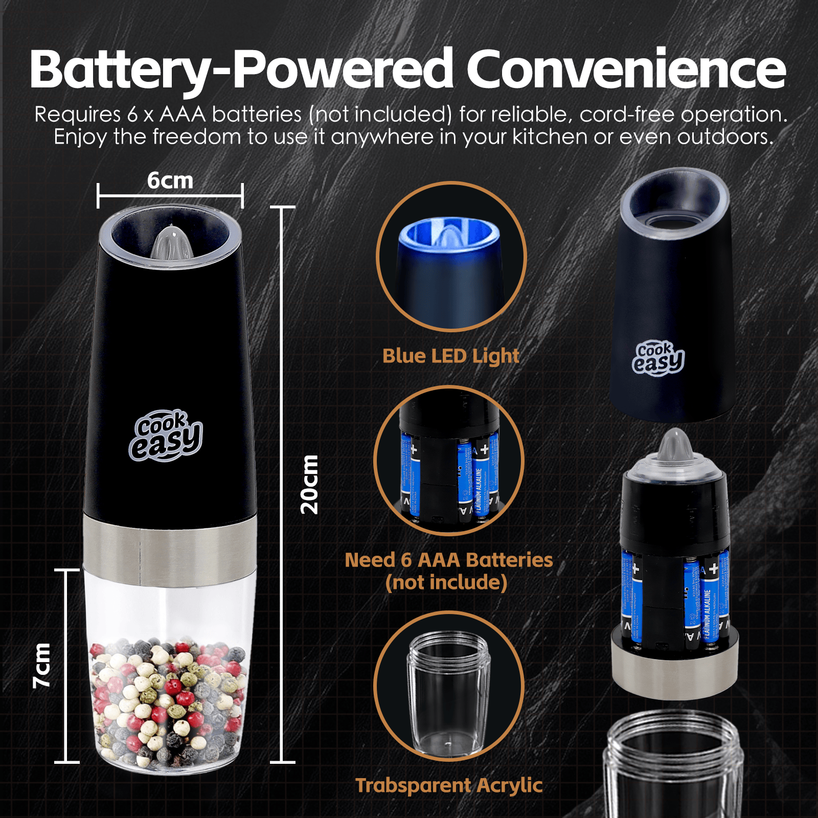 COOK EASY salt grinder 2 Pcs Gravity Sensor Electric Salt and Pepper Spice Grinder