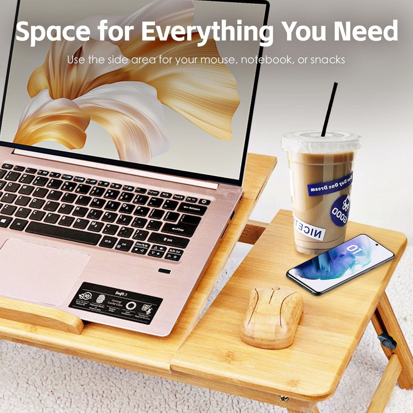 Living Today Homewares Foldable and Adjustable Bamboo Laptop Table, Bed Tray