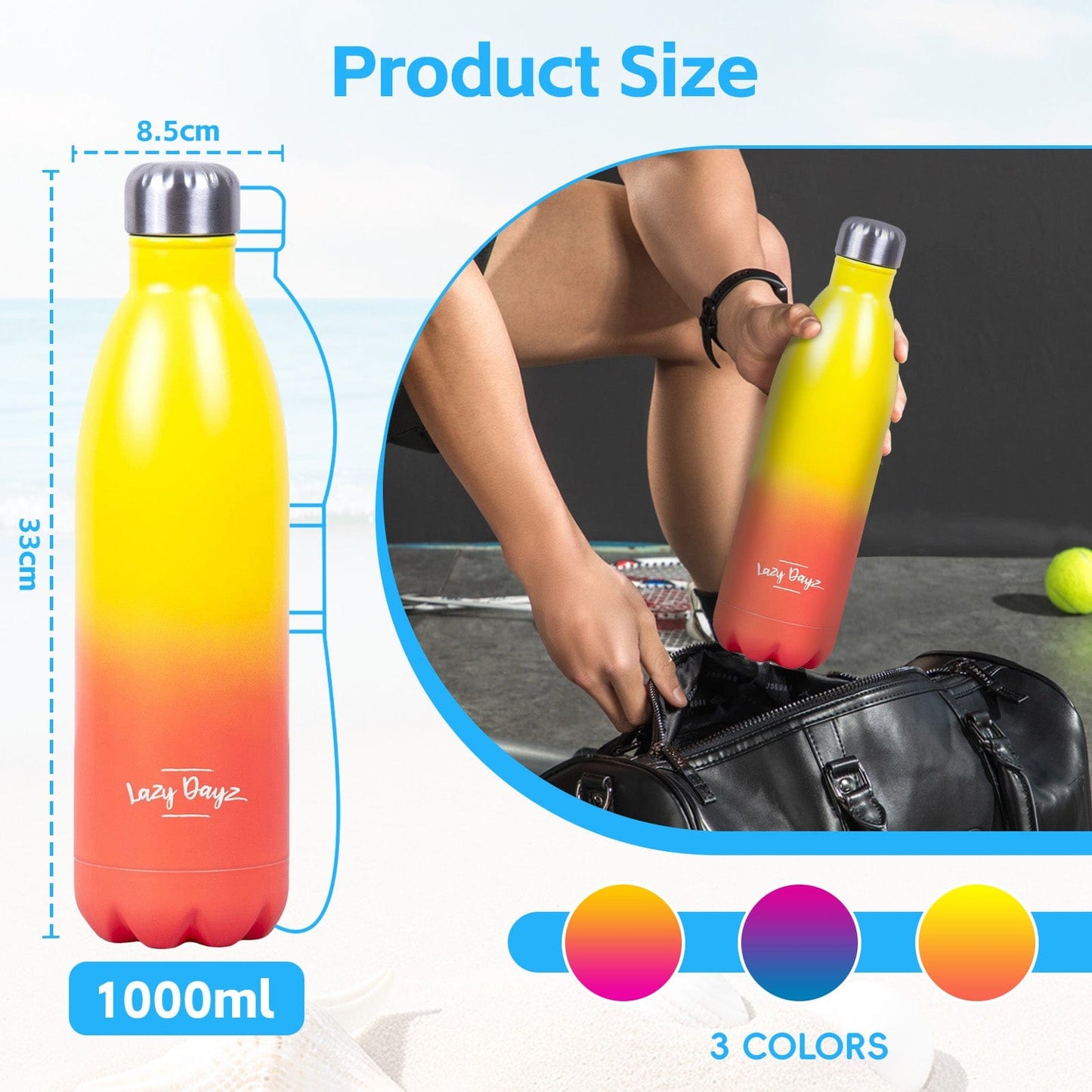 Lazy Dayz Hydration Lazy Dayz Jumbo Drink Bottle 1L - Yellow Peach Ombre
