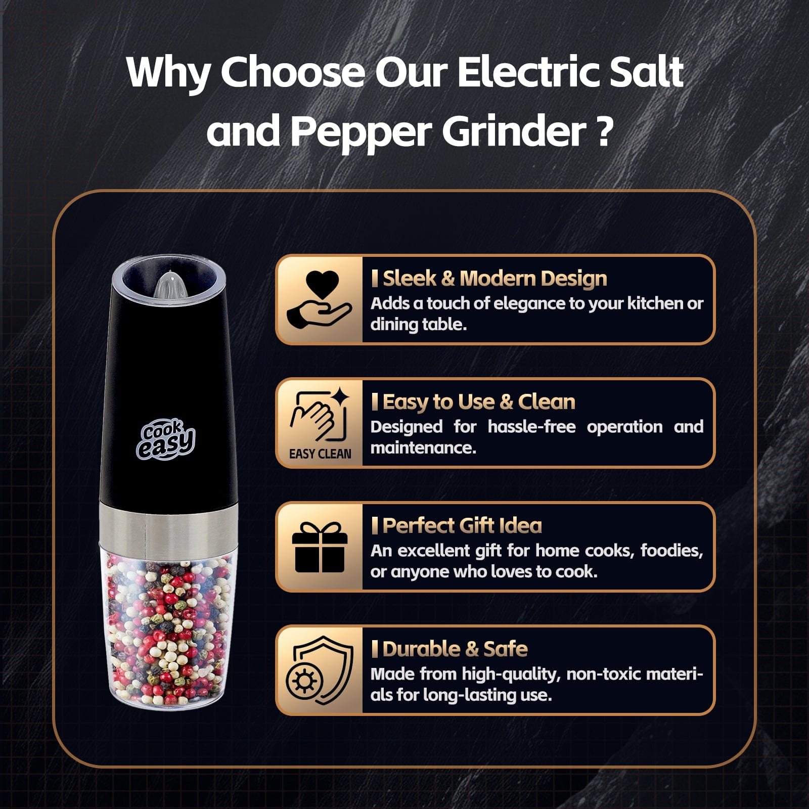 COOK EASY salt grinder 2 Pcs Gravity Sensor Electric Salt and Pepper Spice Grinder