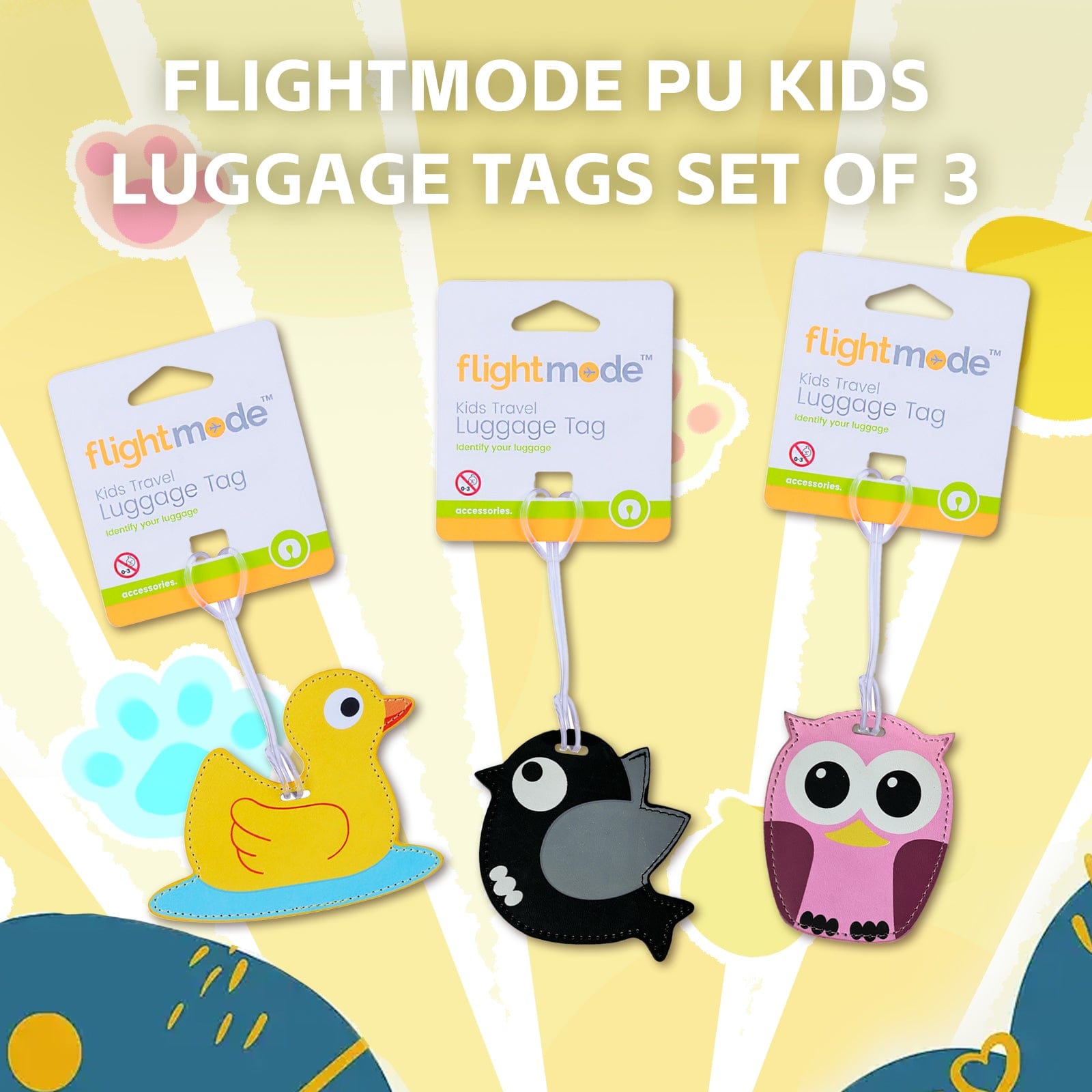 Flightmode luggage tag 3 Pcs Flightmode PU Kids Luggage Tags