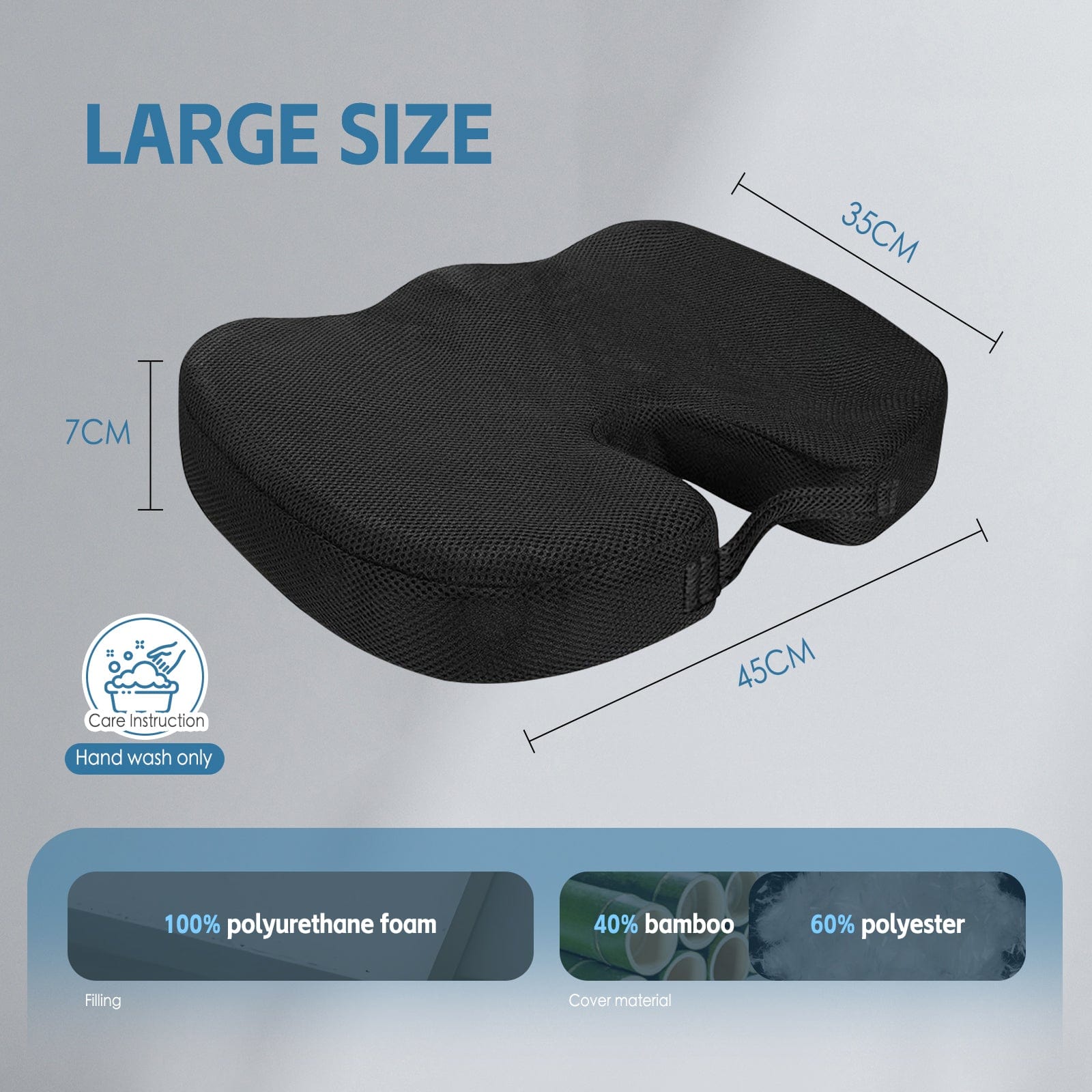 Living Today Pillows 2 Pcs Memory Foam Car Office Seat Cushion with Black Cover