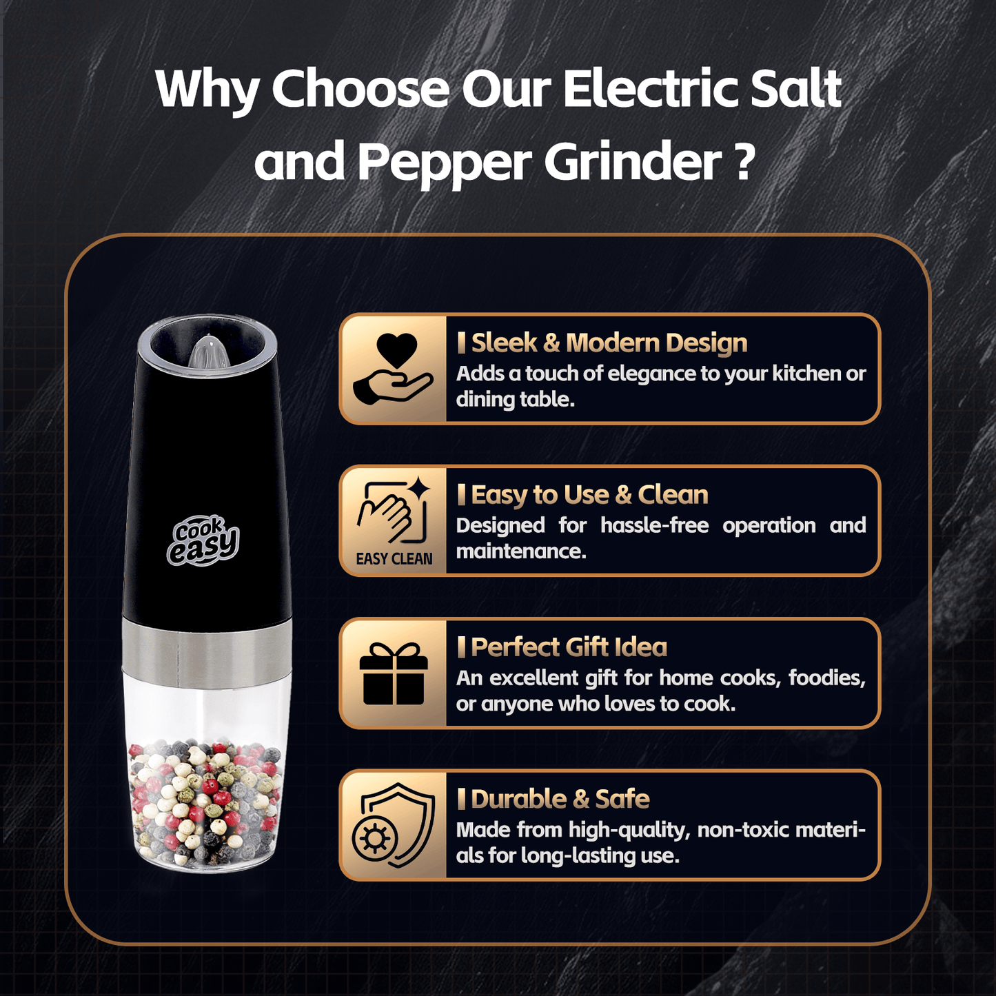 COOK EASY salt grinder 2 Pcs Gravity Sensor Electric Salt and Pepper Spice Grinder