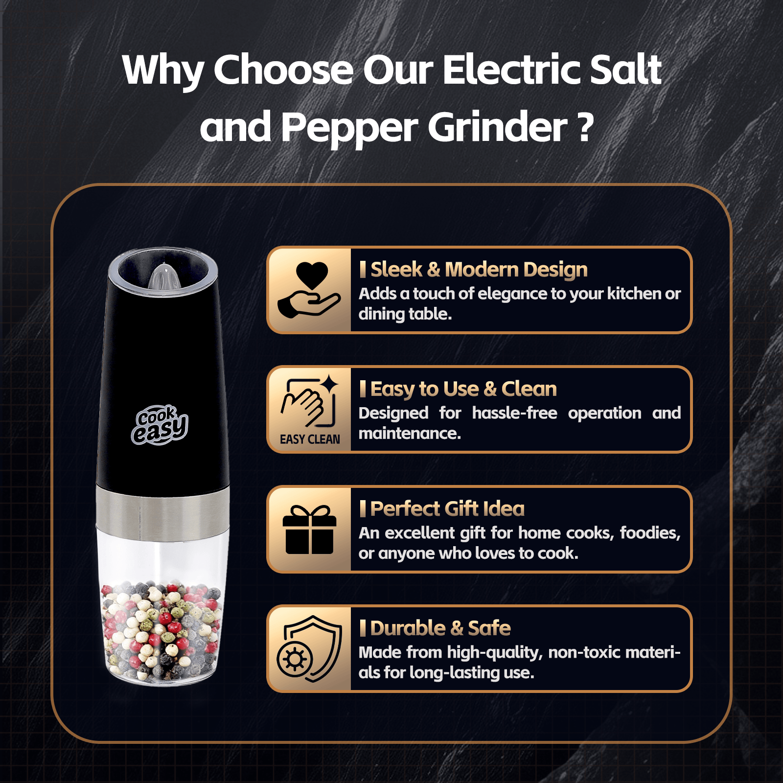 COOK EASY salt grinder 2 Pcs Gravity Sensor Electric Salt and Pepper Spice Grinder