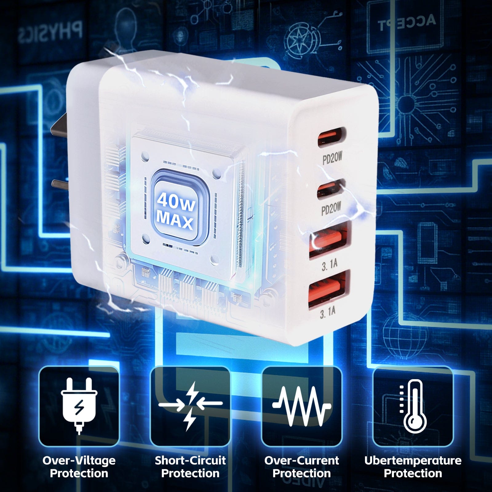 plugd USB charger 4 PORT  WALL CHARGER USB C+USB A