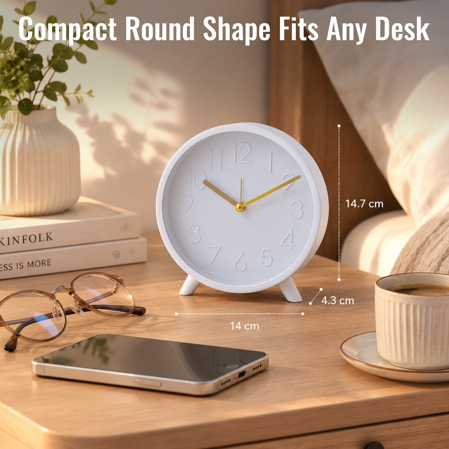 Living Today Clevinger White & Gold Tabletop Alarm Clock | 14.7cm