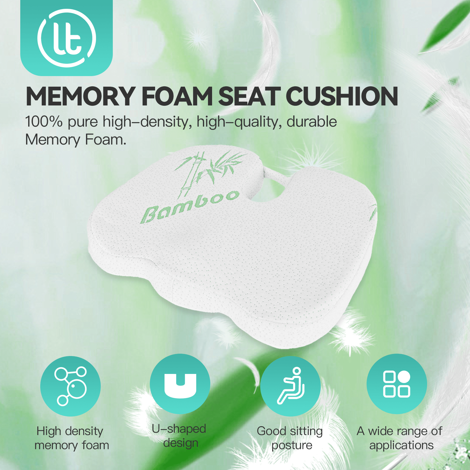 Living Today Homewares 2 x Bamboo Memory Foam Pressure Relief Seat Cushion