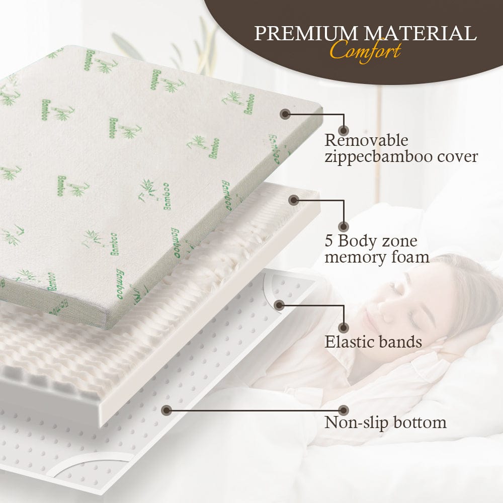 Living Today Mattresses 8cm Memory Foam Mattress Topper with Bamboo Cover - Single Size