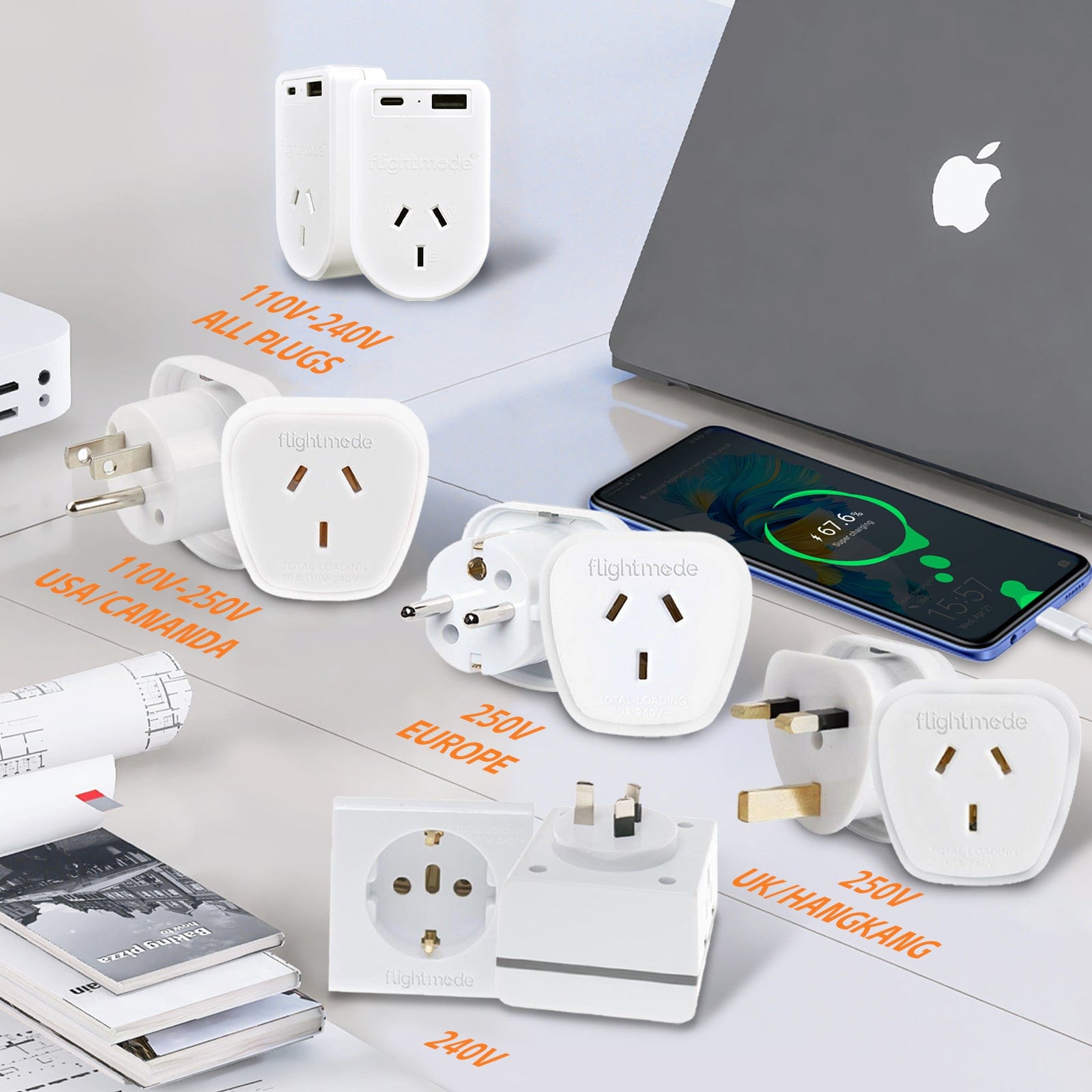 Flightmode travel adptor Flightmode Outbound AU/NZ to USA/CANADA Travel Adaptor with USB Type C & A