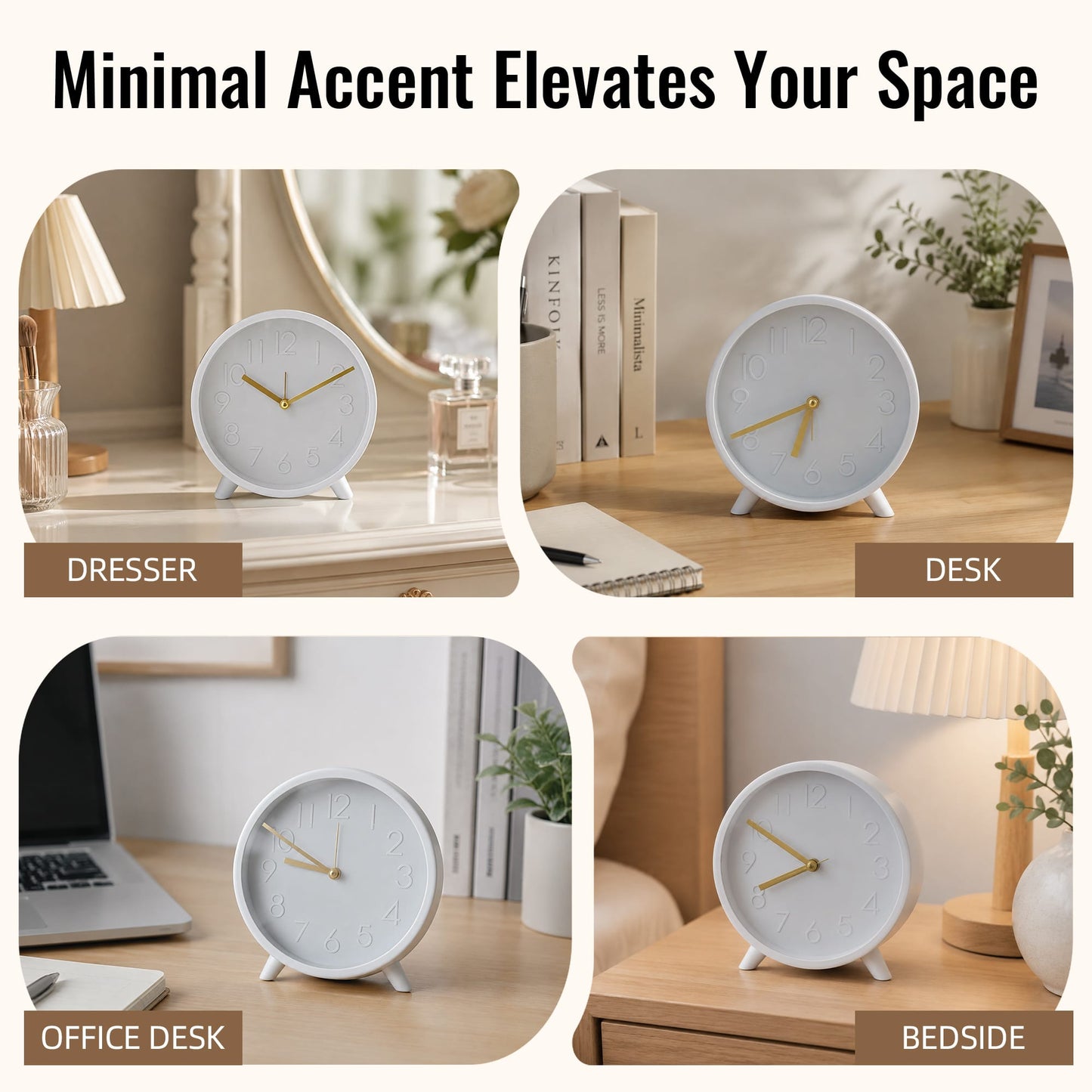 Living Today Clevinger White & Gold Tabletop Alarm Clock | 14.7cm